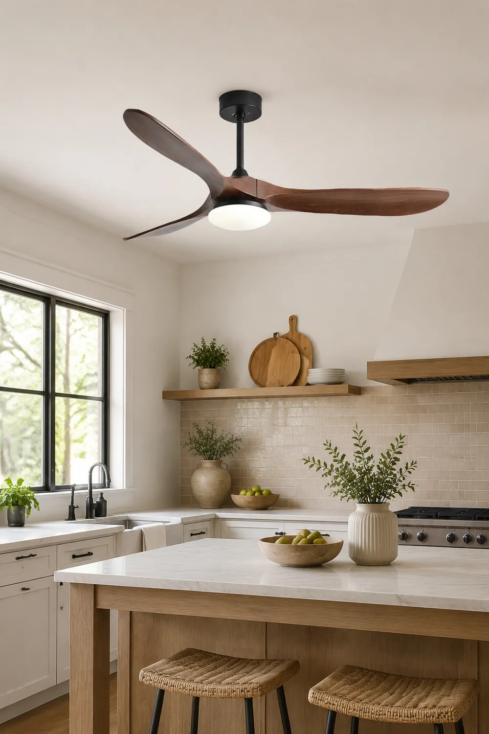 Haydn Schwarz 3 Blätter Deckenventilator mit Beleuchtung, Metall & Holz, ∅132CM - Lumpaz