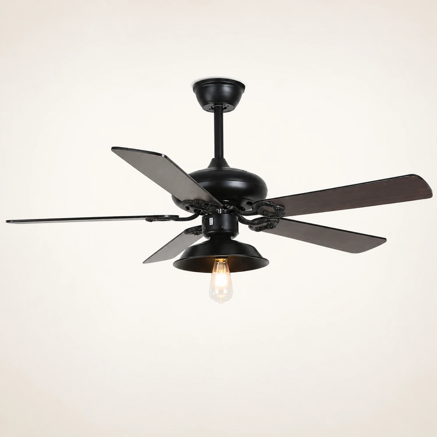 Alessio Industrial 5-Blatt Deckenventilator mit Beleuchtung, Schwarz, 4 Stil, ∅107CM - Lumpaz