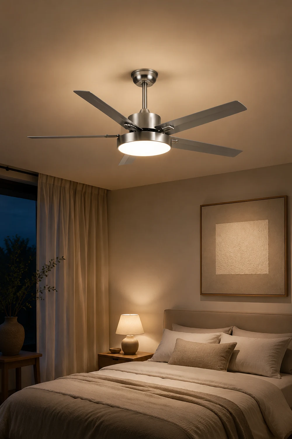 Haydn 5-Blatt Silberner Deckenventilator mit Beleuchtung, Metall & ABS, ∅132CM - Lumpaz