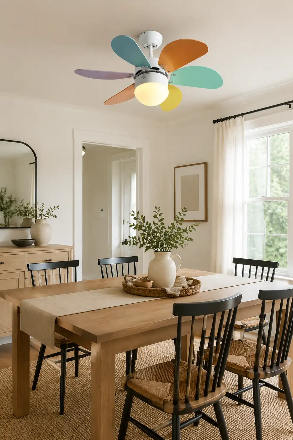 Morandi 5-Blätter Runder Deckenventilator, Metall & Holz, ∅90CM - Lumpaz