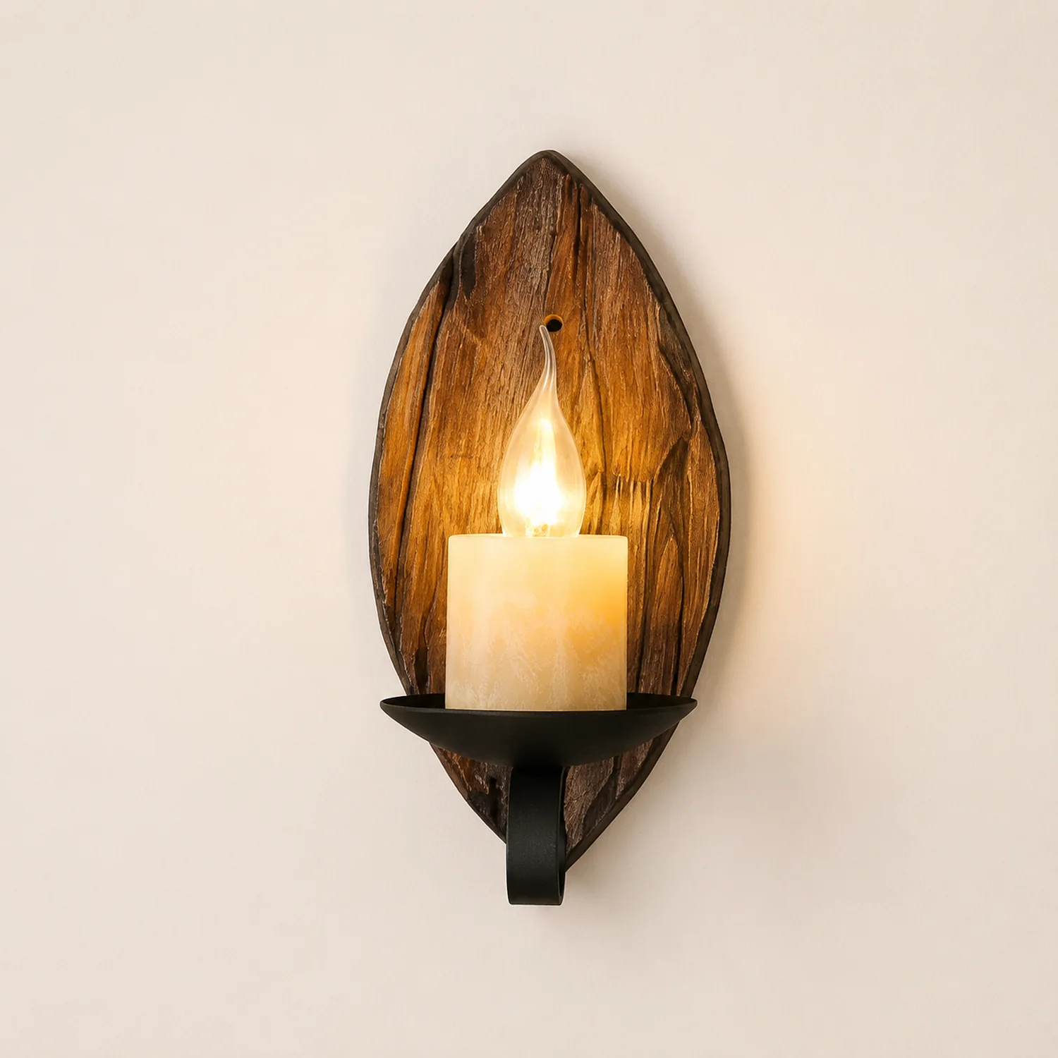 Austin Blatt, Kerze, Wandleuchte, Holz & Metall - Lumpaz