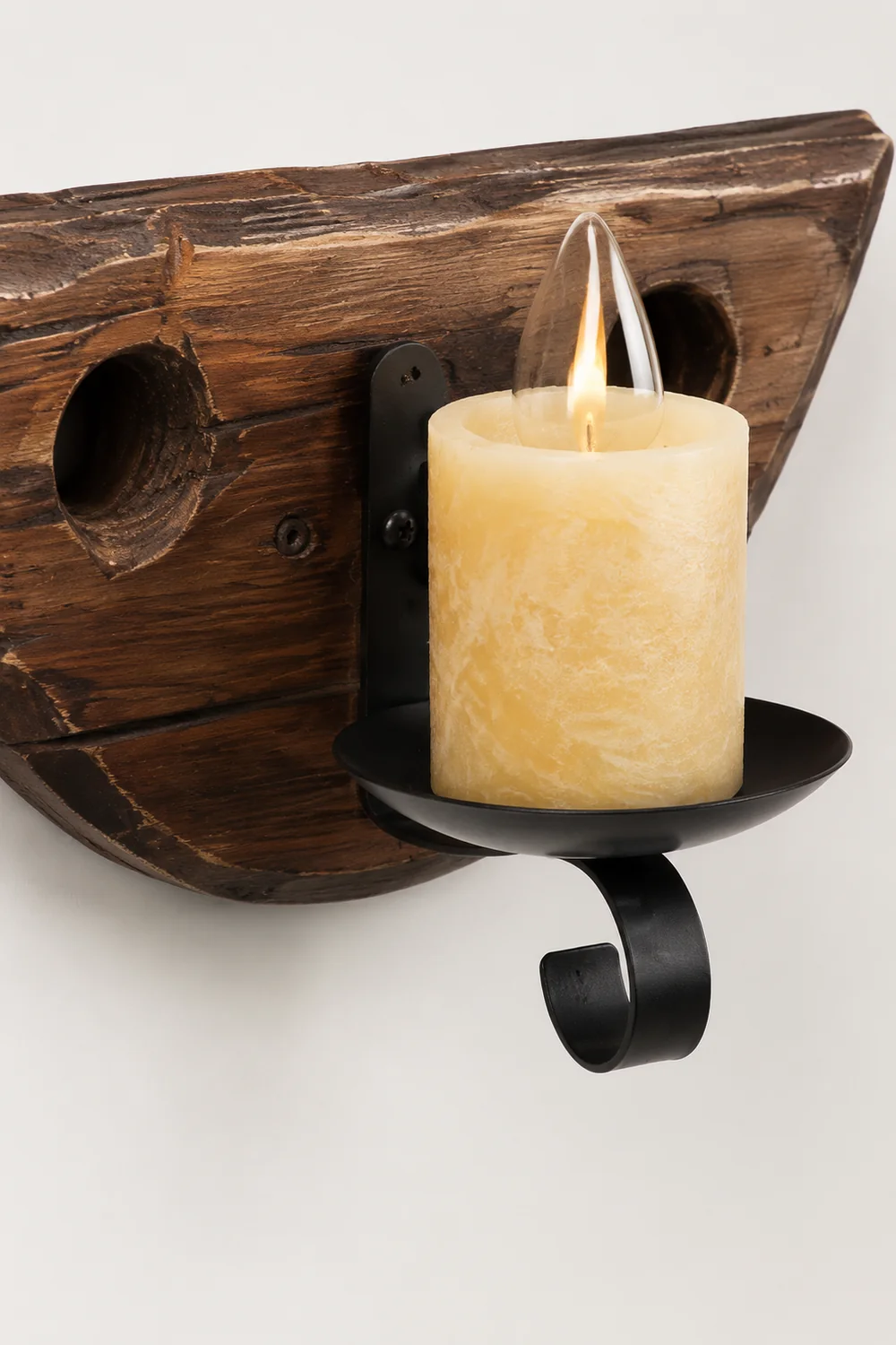 Austin Kerze Halbkreis Wandleuchte, Holz & Metall - Lumpaz