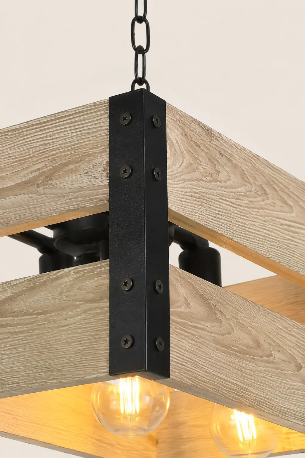 Alessio Quadratische Pendelleuchte, Metall & Holz, 4-flammig, 2 Stile - Lumpaz