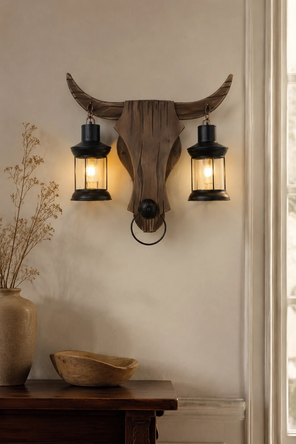 Austin Bull Laterne Wandleuchte, 2 flammig, Holz & Metall - Lumpaz