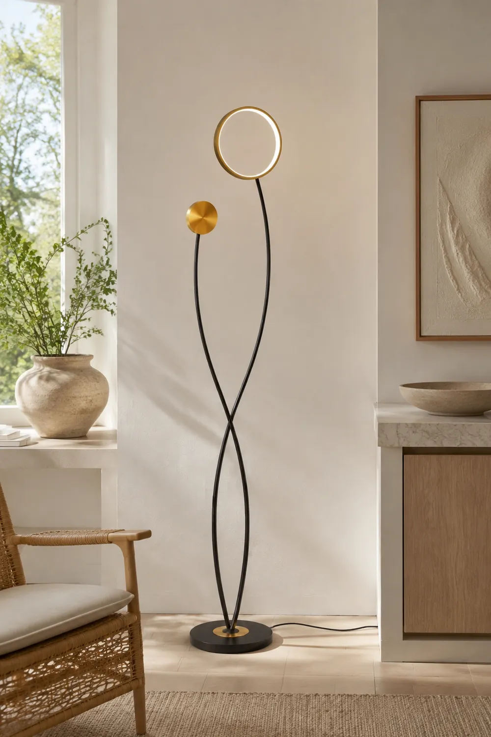 Welle Stehleuchte, 2-flammig, Metall, 170CM Lang - Lumpaz