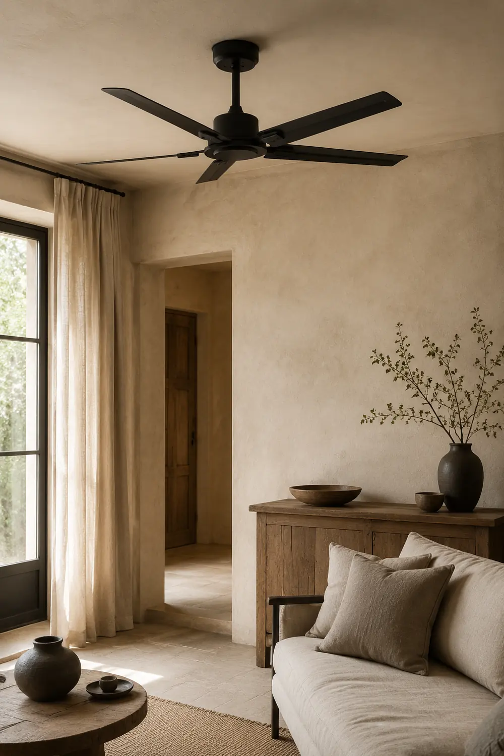 Alessio 5-Blätter Schwarzer Deckenventilator, Metall & Holz, ∅107CM - Lumpaz
