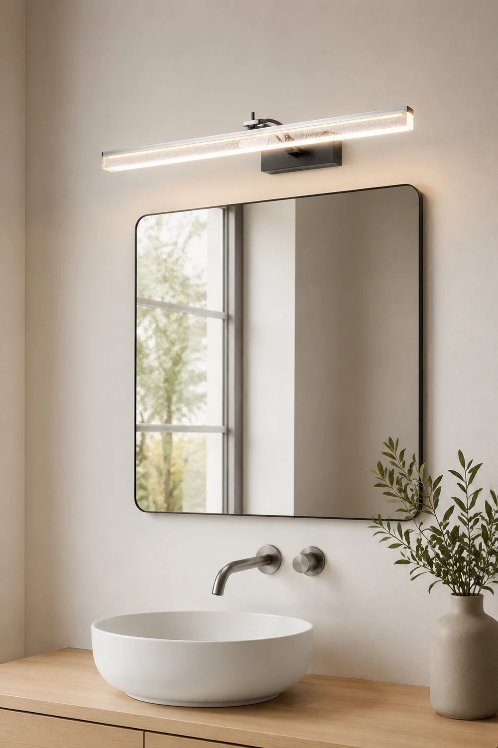 Edge Transparente Lineare Spiegelfront Waschtisch-Wandleuchte, Metall & Acryl, L40/60/80CM - Lumpaz