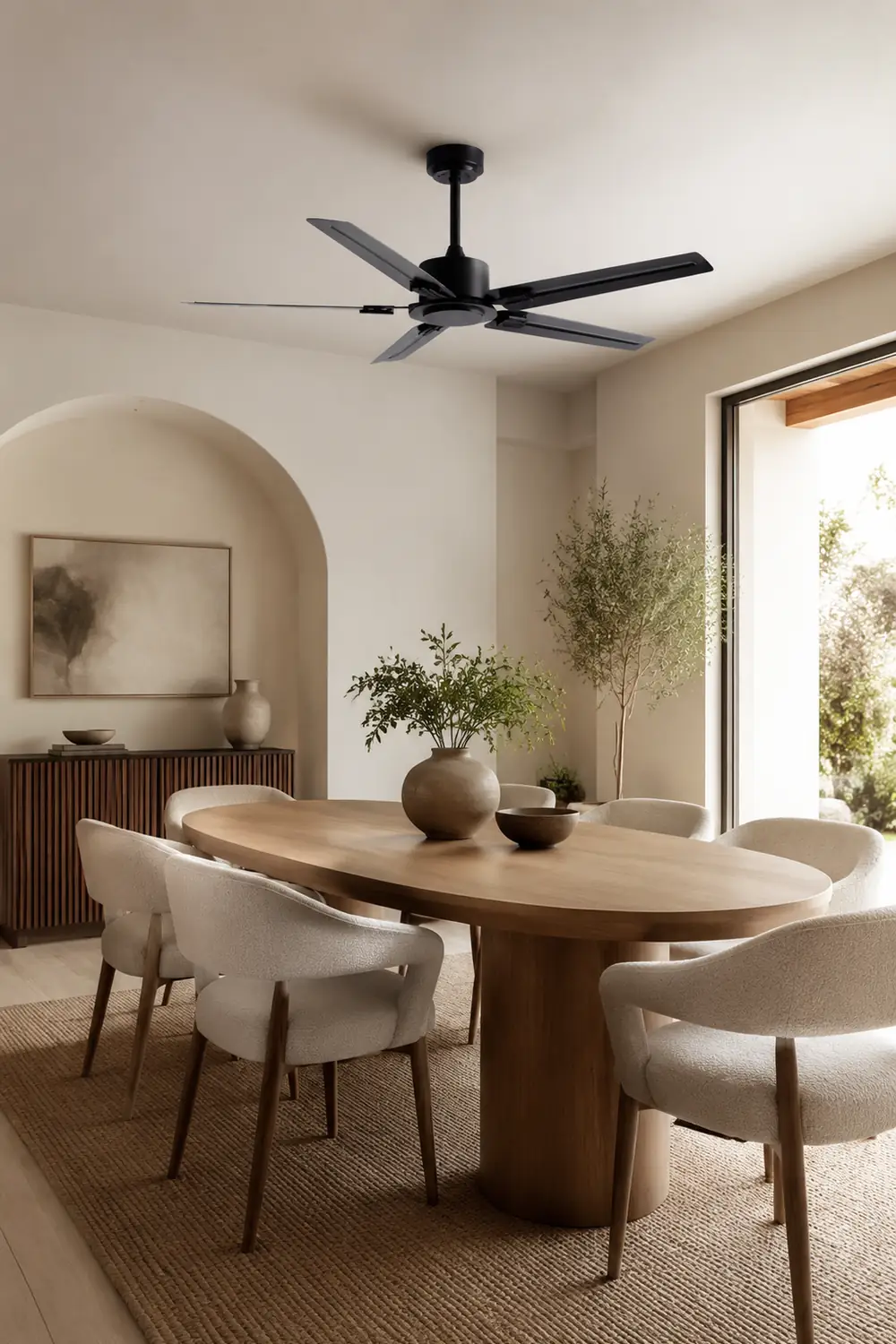 Alessio 5-Blätter Schwarzer Deckenventilator, Metall & Holz, ∅107CM - Lumpaz