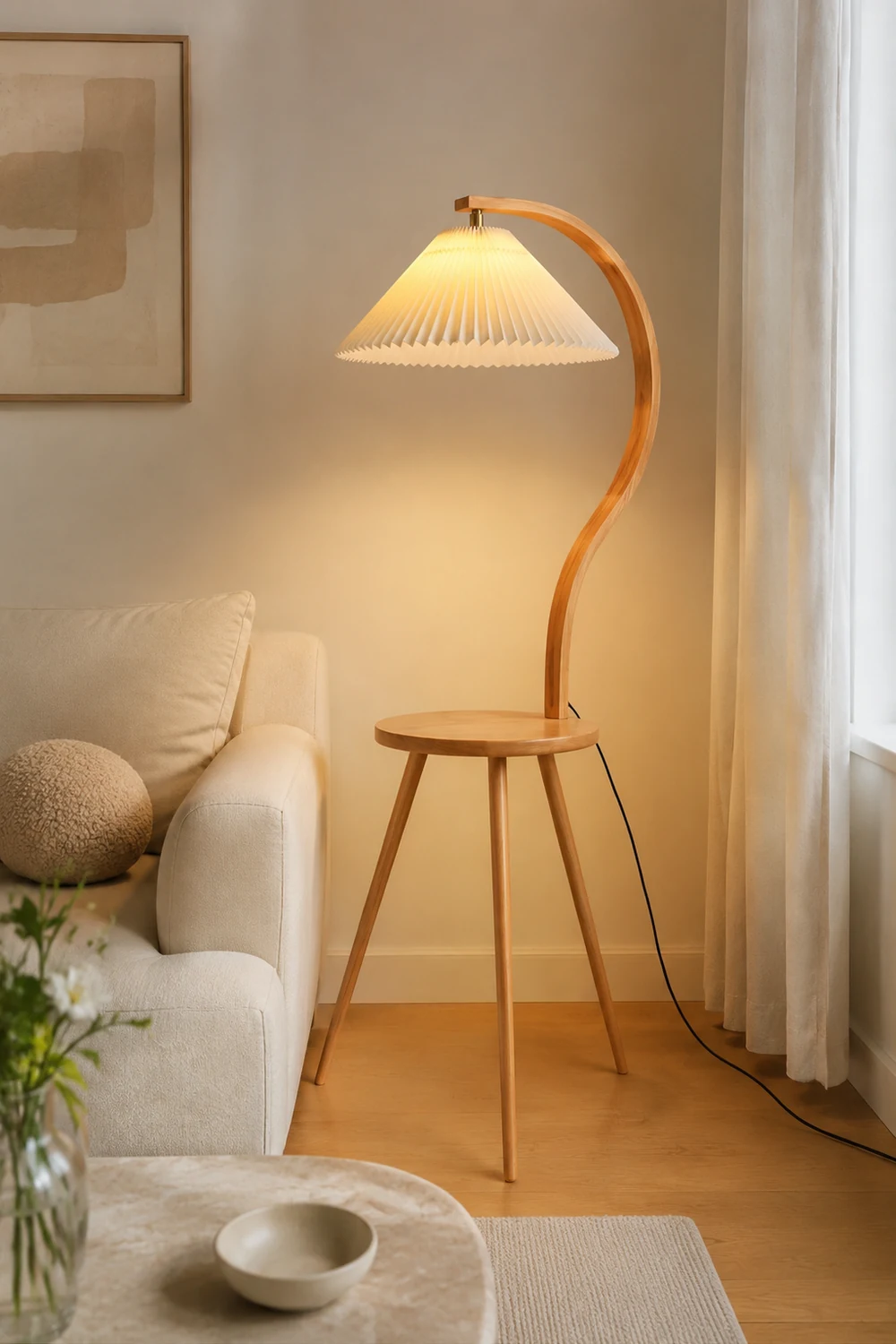Ozawa Nachttisch, Plissierte Stehleuchte, 150CM Lang - Lumpaz