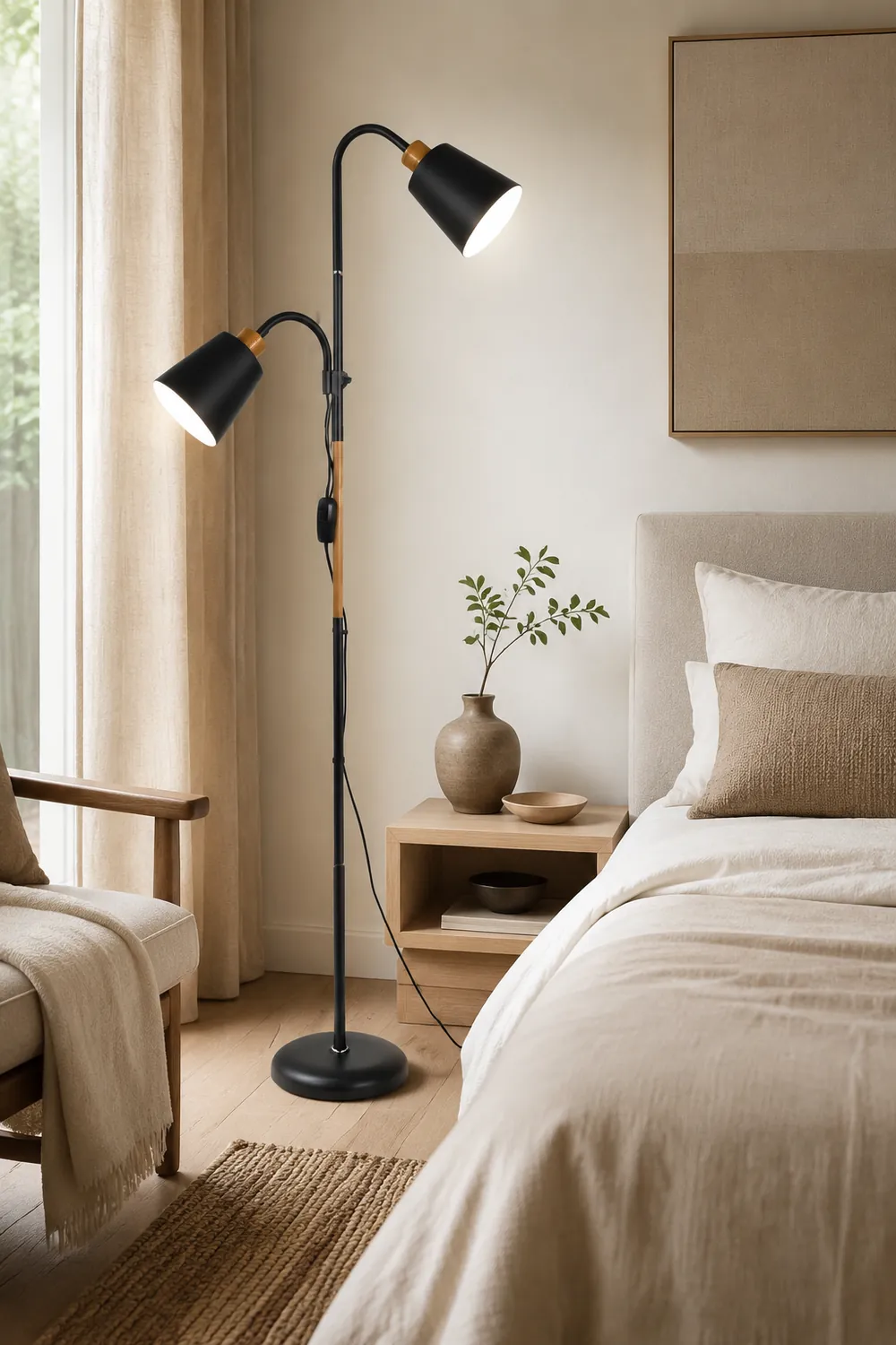 Eryn Schwarze Stehleuchte, Metall, 1/2-flammig, 120CM Lang - Lumpaz