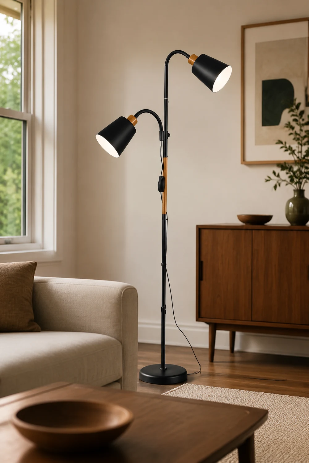 Eryn Schwarze Stehleuchte, Metall, 1/2-flammig, 120CM Lang - Lumpaz