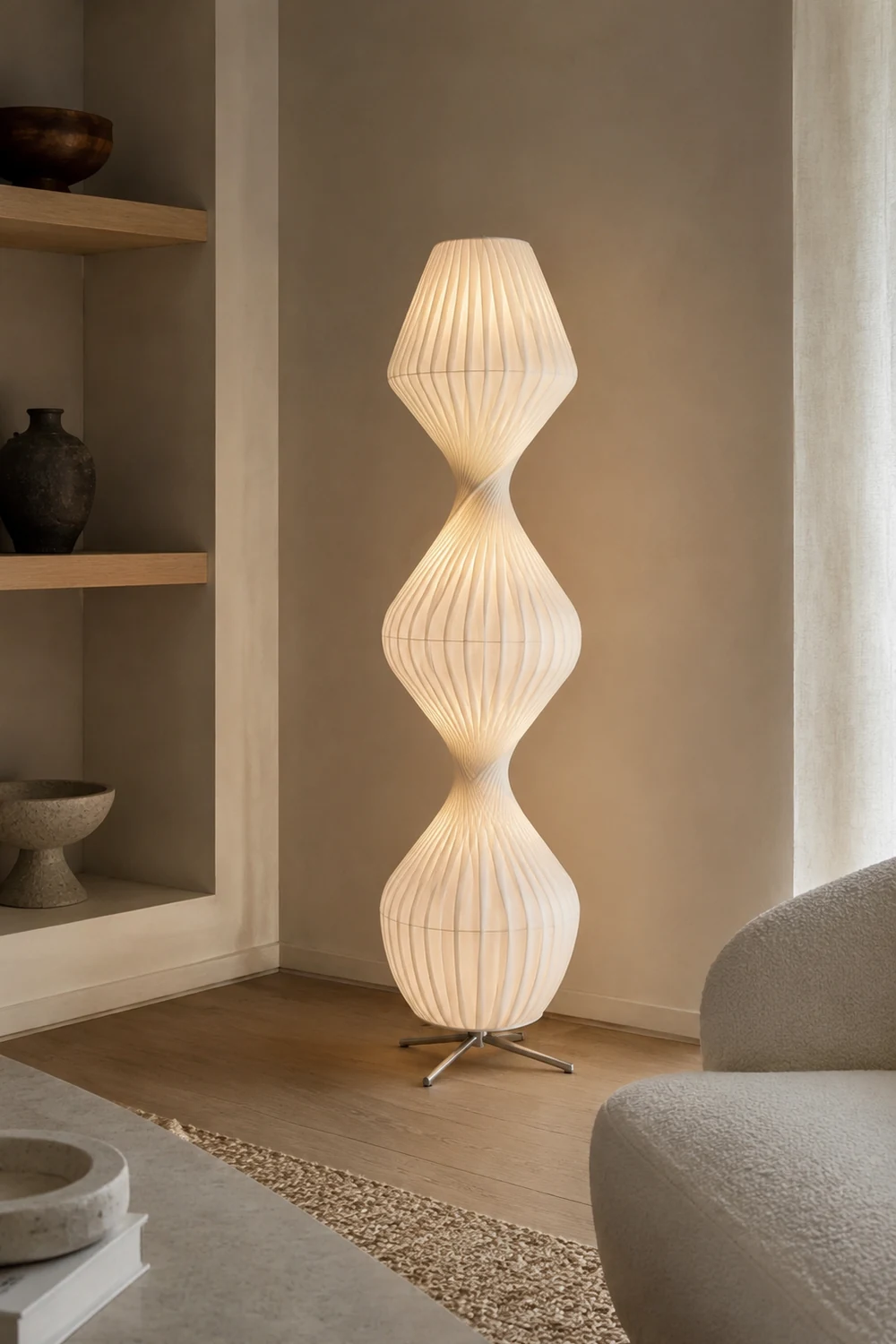 Renée 2/3 Schichten Stehleuchte, Künstlich Stoff & Metall, 109/160CM Lang - Lumpaz