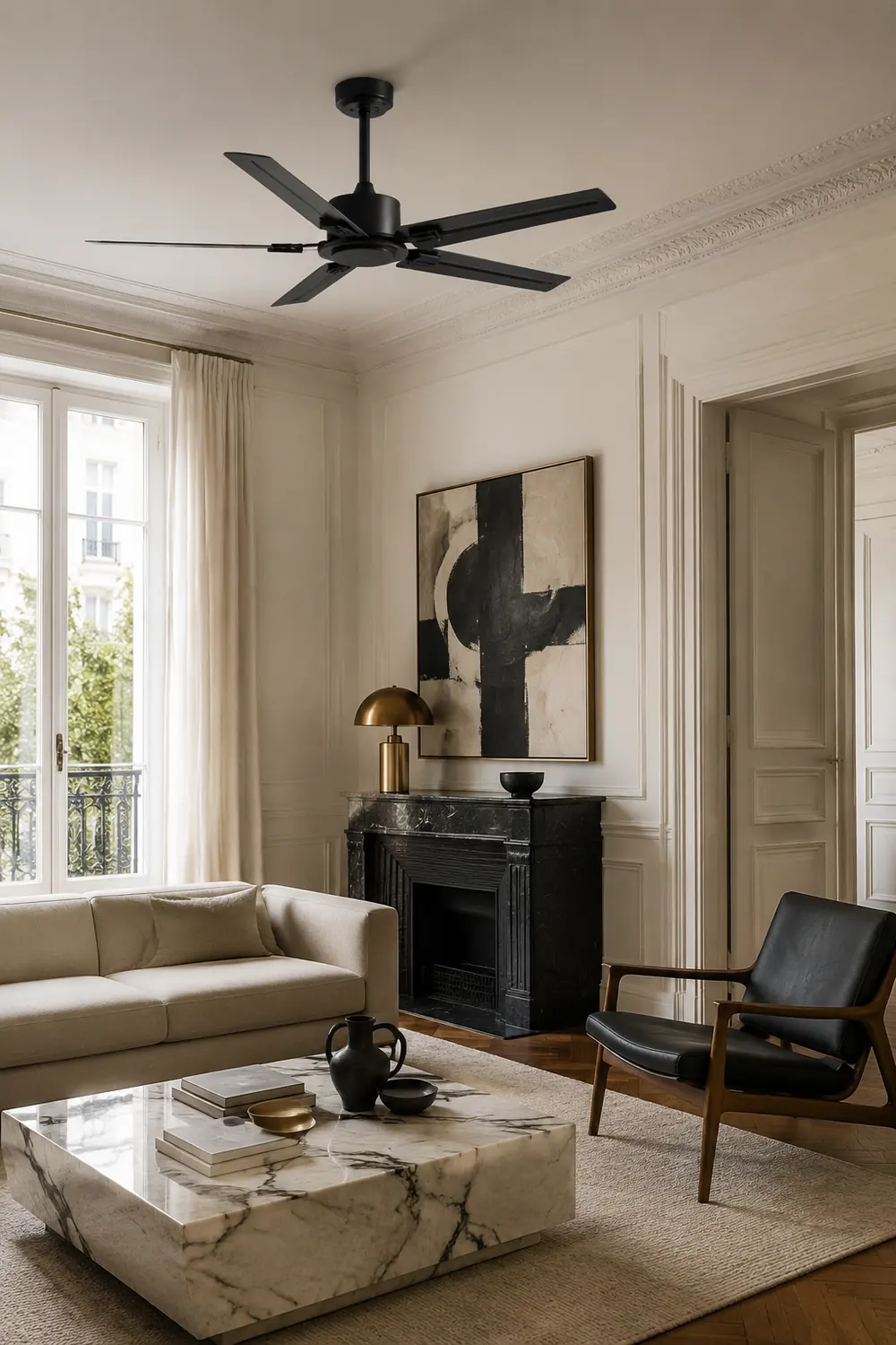 Alessio 5-Blätter Schwarzer Deckenventilator, Metall & Holz, ∅107CM - Lumpaz