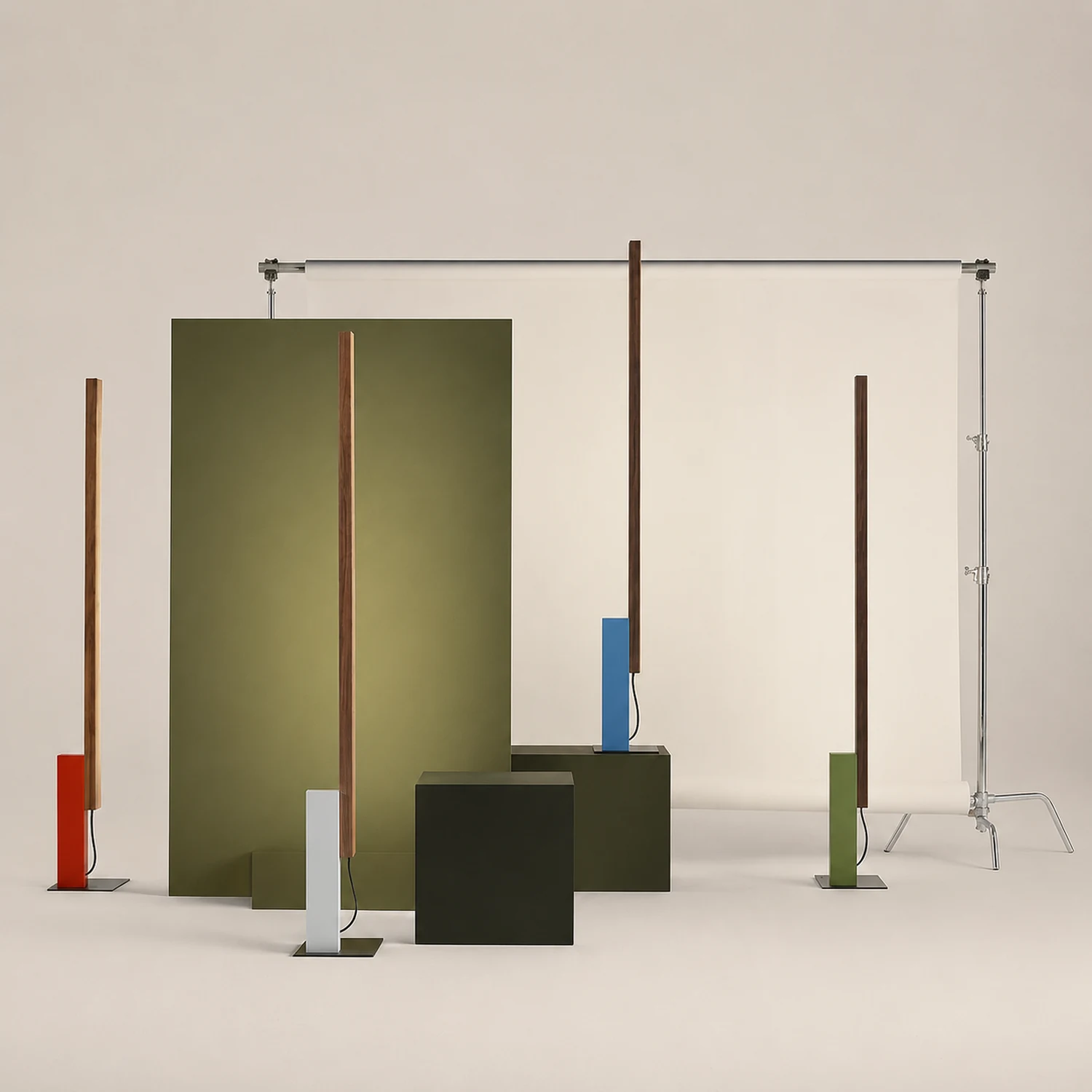Edge Minimalistisch Lineare Stehleuchte, Holz & Metall, 4 Farben - Lumpaz