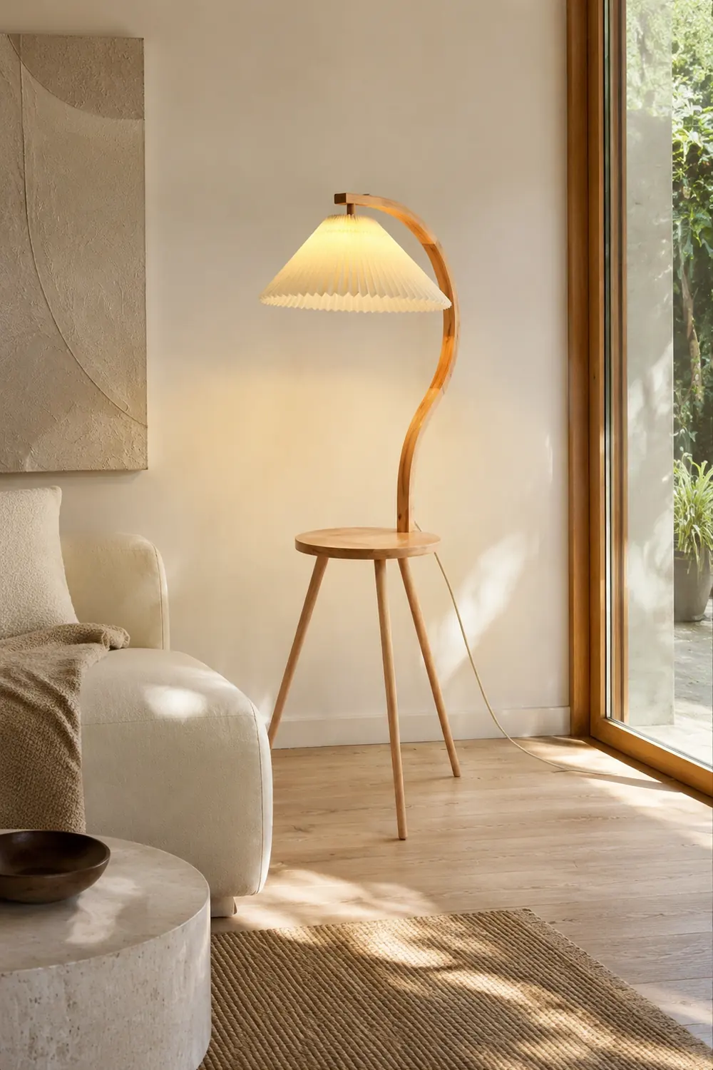 Ozawa Nachttisch, Plissierte Stehleuchte, 150CM Lang - Lumpaz