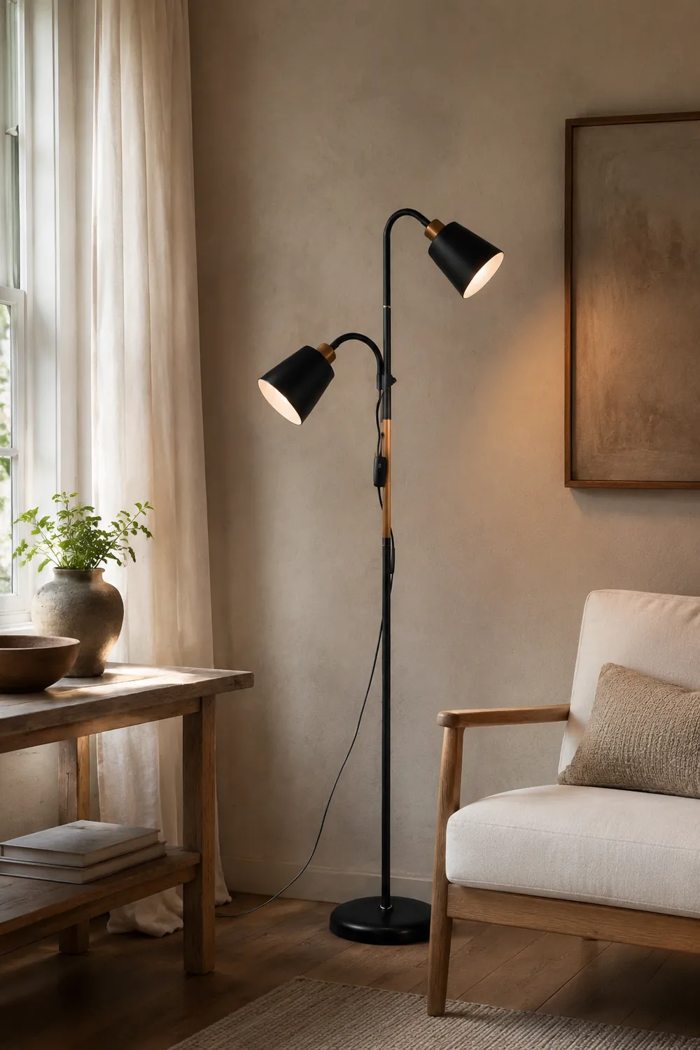 Eryn Schwarze Stehleuchte, Metall, 1/2-flammig, 120CM Lang - Lumpaz