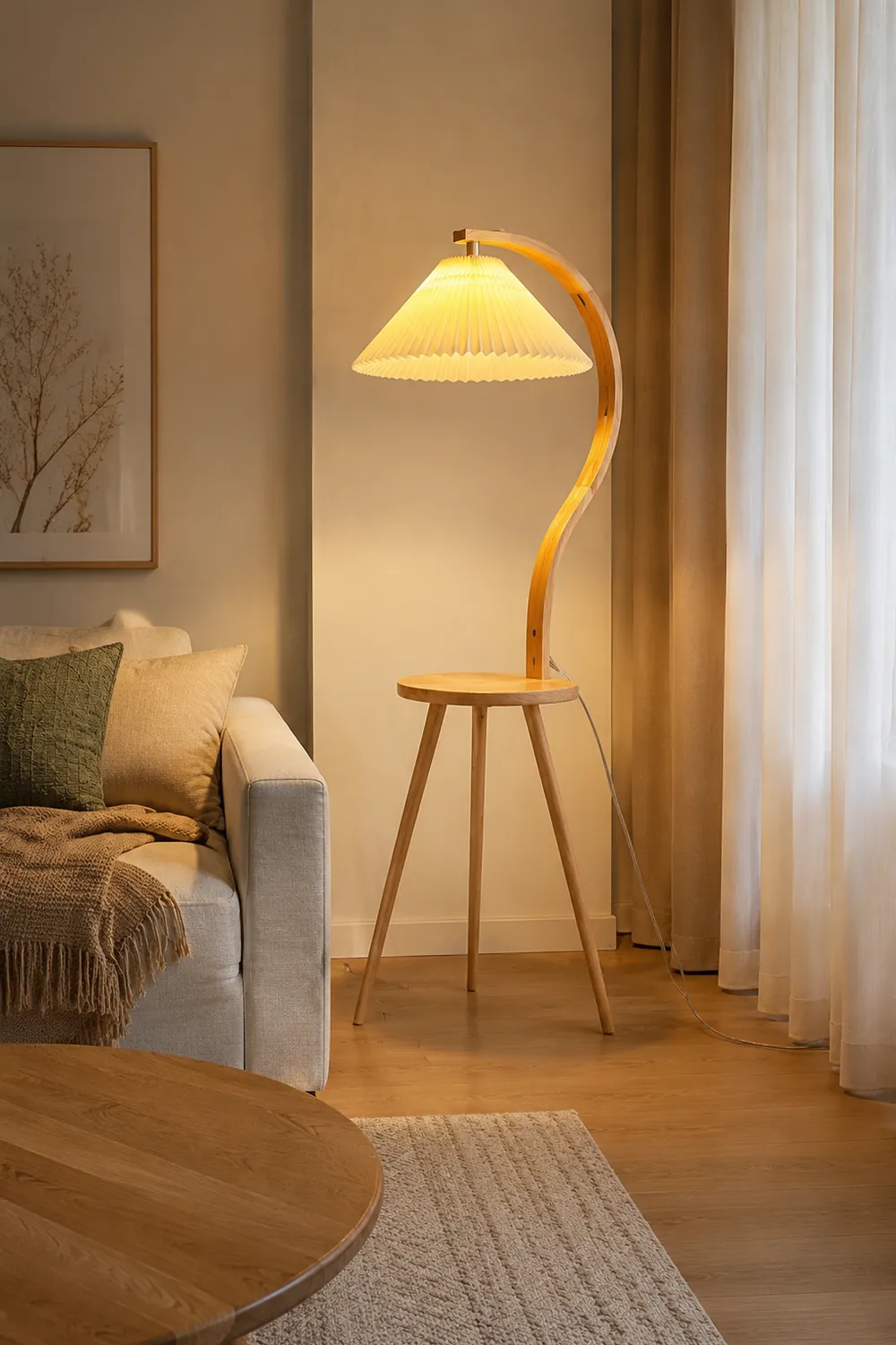 Ozawa Nachttisch, Plissierte Stehleuchte, 150CM Lang - Lumpaz