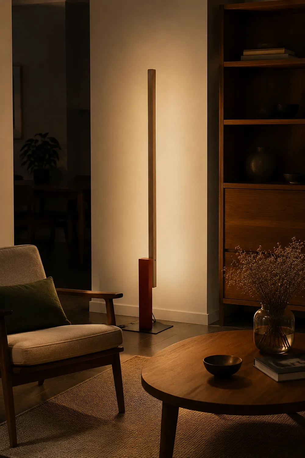 Edge Minimalistisch Lineare Stehleuchte, Holz & Metall, 4 Farben - Lumpaz
