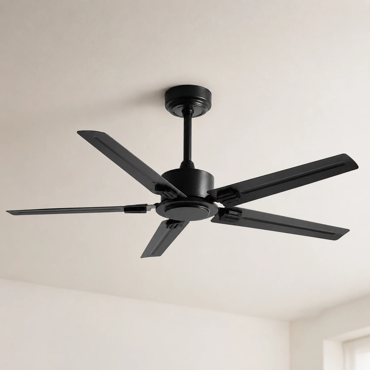 Alessio 5-Blätter Schwarzer Deckenventilator, Metall & Holz, ∅107CM - Lumpaz