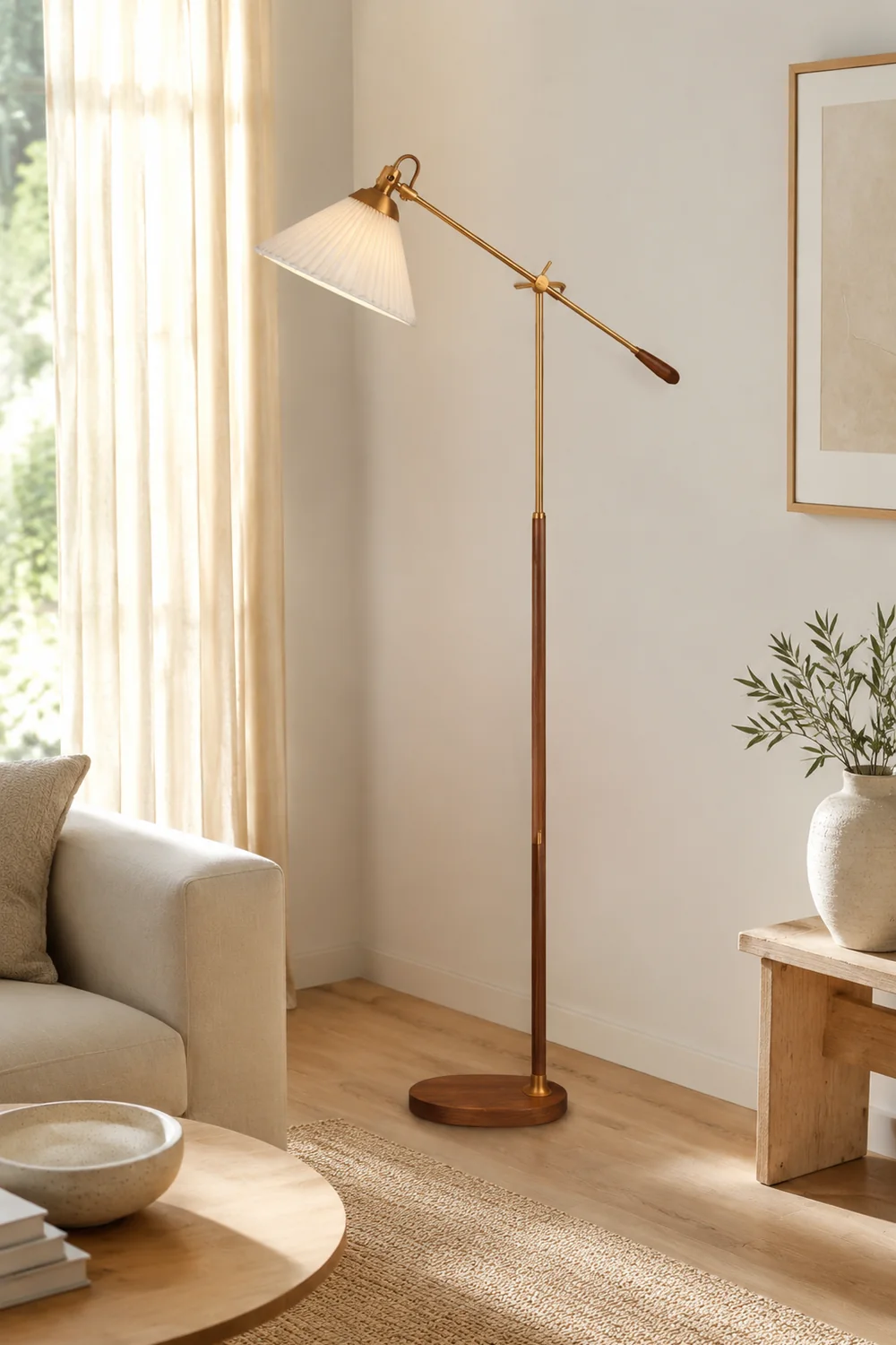 Ozawa Plissiert Stehleuchte, Metall & Holz, 196CM Lang - Lumpaz