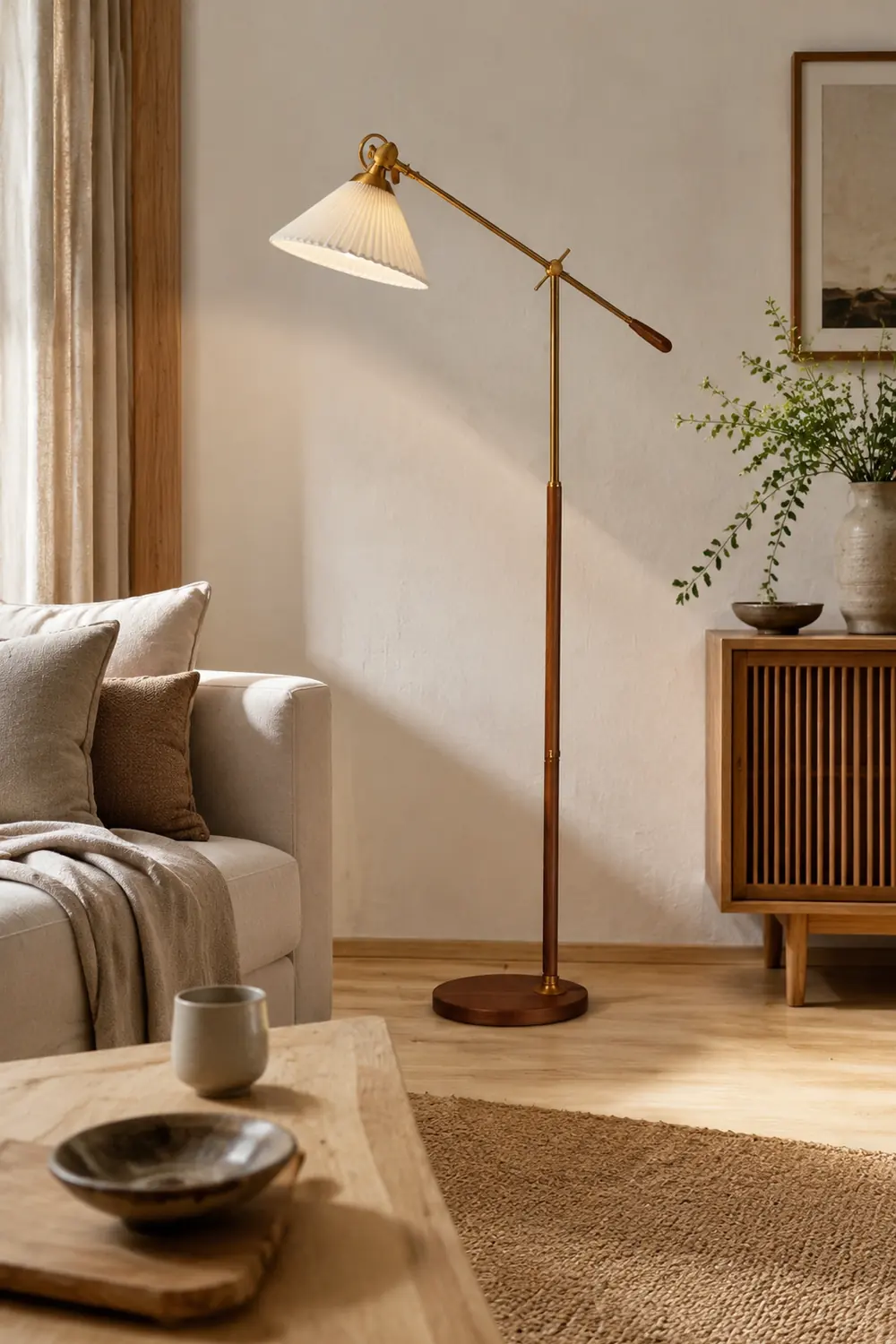 Ozawa Plissiert Stehleuchte, Metall & Holz, 196CM Lang - Lumpaz