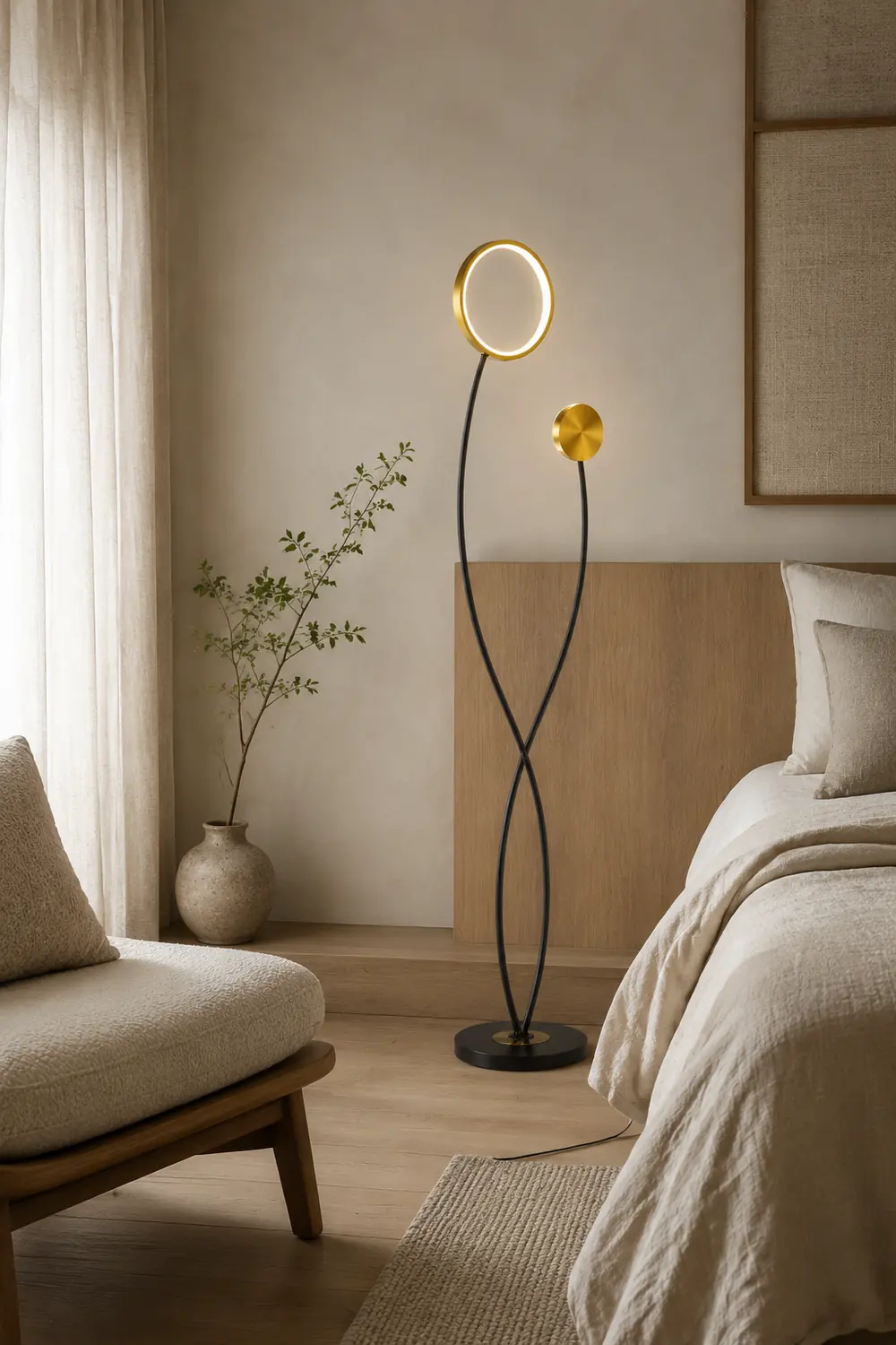 Welle Stehleuchte, 2-flammig, Metall, 170CM Lang - Lumpaz