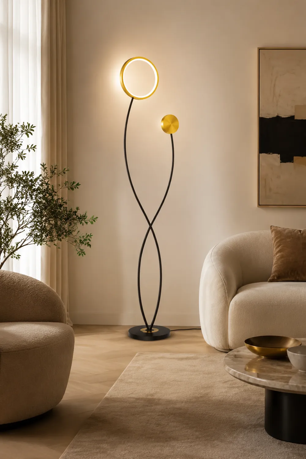 Welle Stehleuchte, 2-flammig, Metall, 170CM Lang - Lumpaz