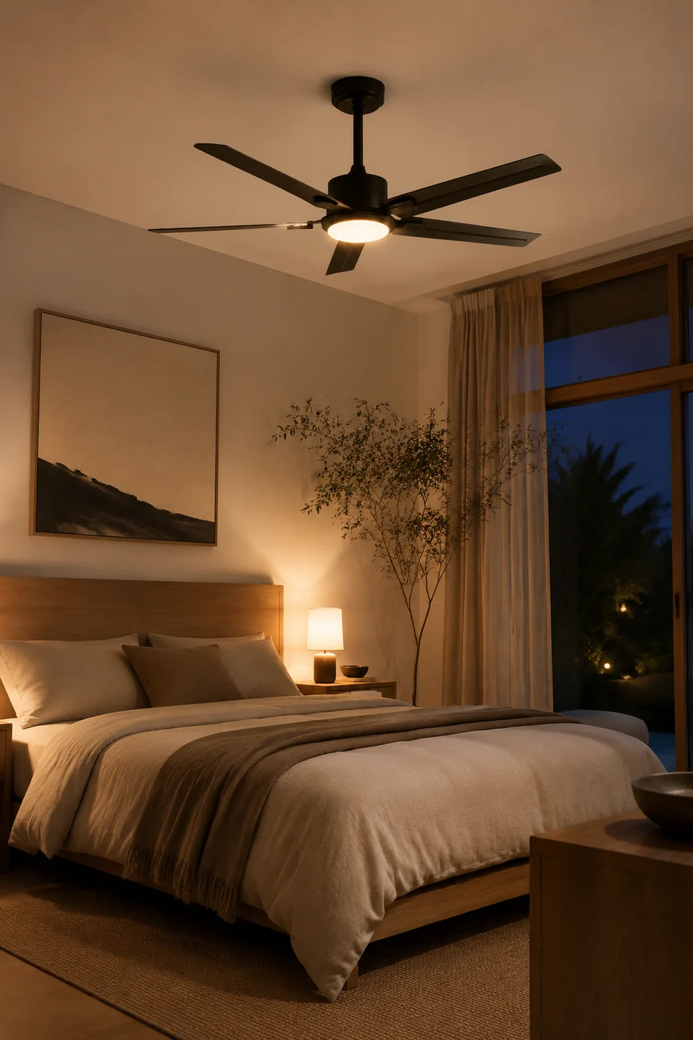 Alessio 5-Blätter Schwarzer Deckenventilator, Metall & Holz, ∅107CM - Lumpaz
