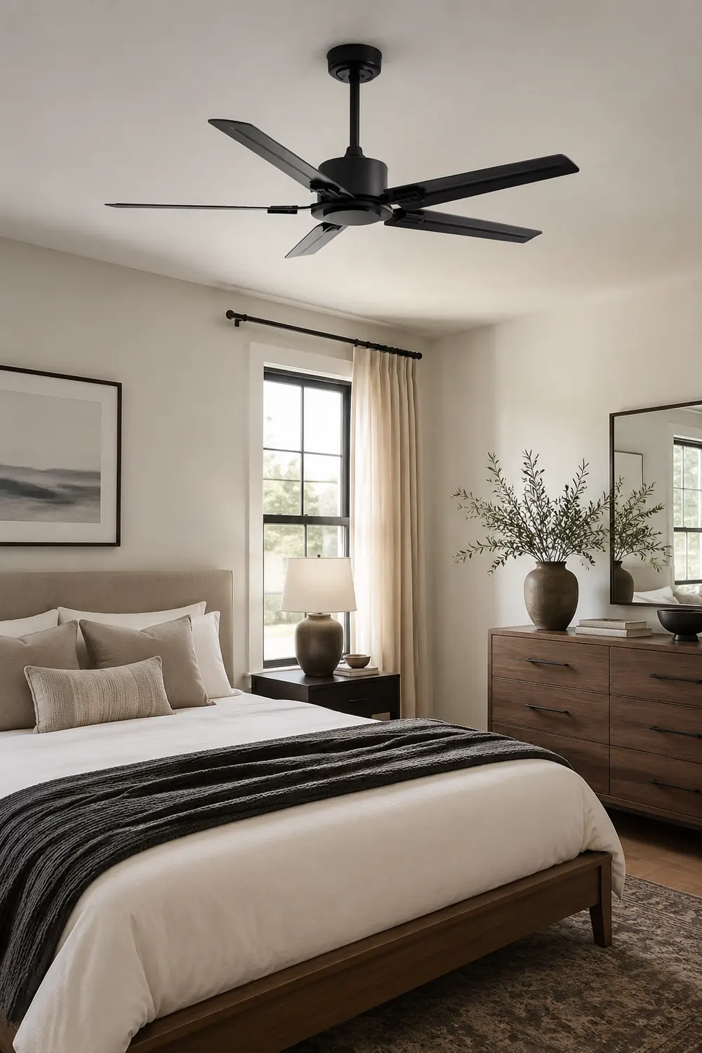 Alessio 5-Blätter Schwarzer Deckenventilator, Metall & Holz, ∅107CM - Lumpaz