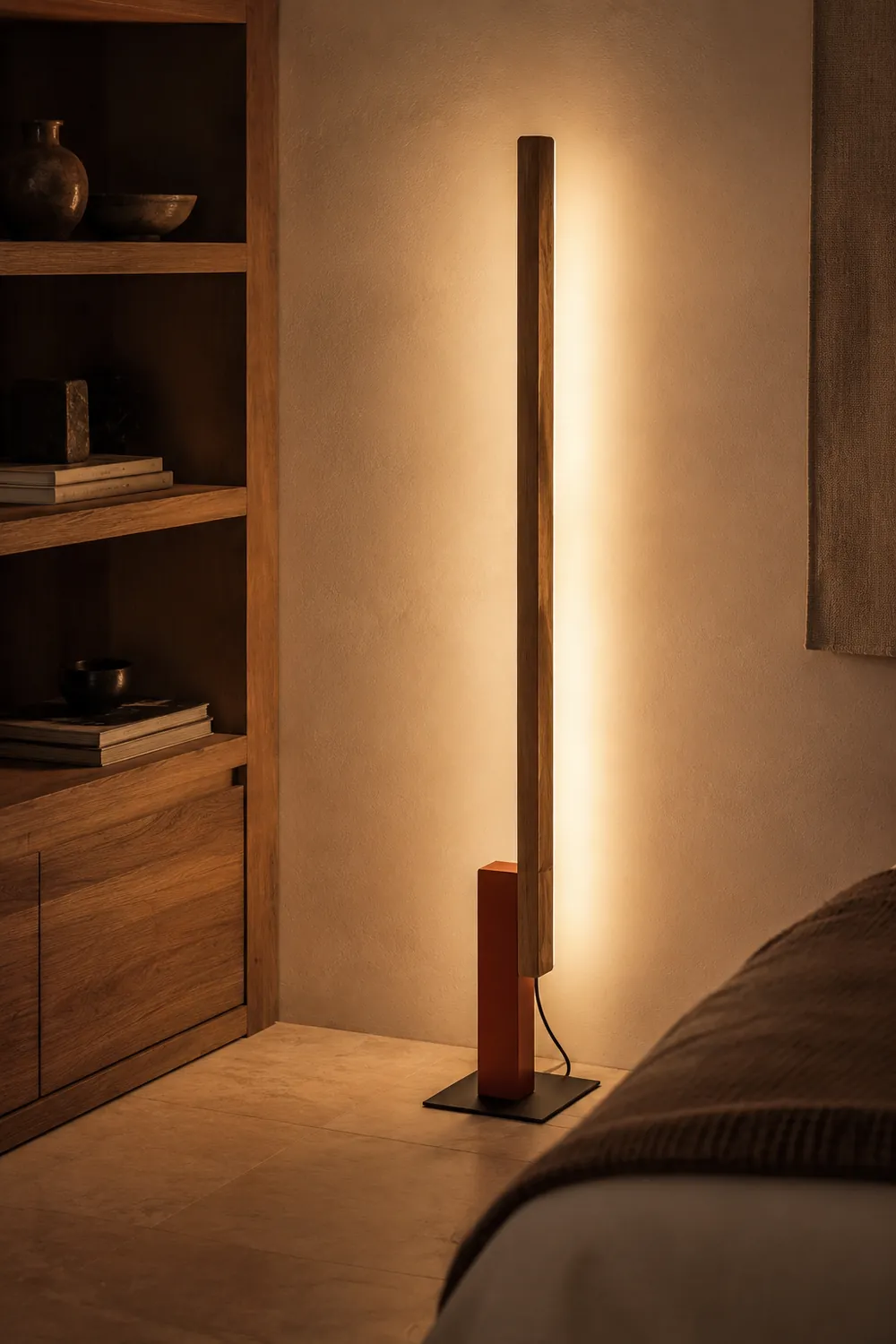 Edge Minimalistisch Lineare Stehleuchte, Holz & Metall, 4 Farben - Lumpaz