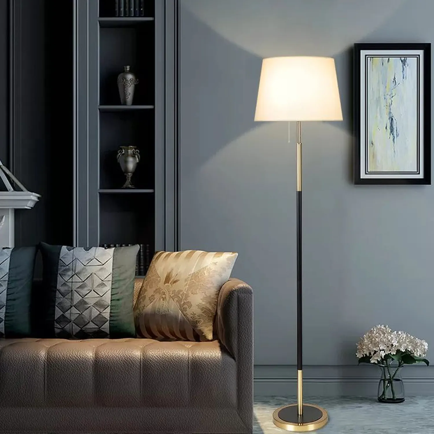 Eryn Einfache Stehleuchte, Metall & Textil, 4 Farben, 160CM Lang - Lumpaz