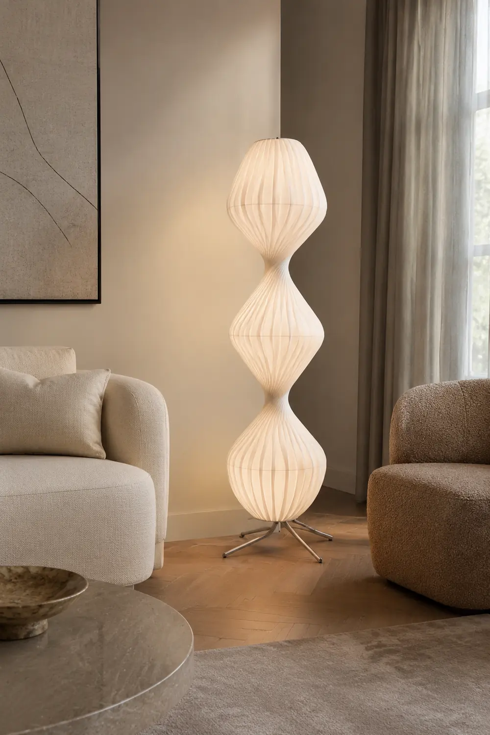 Renée 2/3 Schichten Stehleuchte, Künstlich Stoff & Metall, 109/160CM Lang - Lumpaz