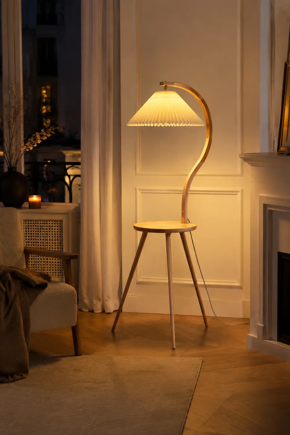 Ozawa Nachttisch, Plissierte Stehleuchte, 150CM Lang - Lumpaz