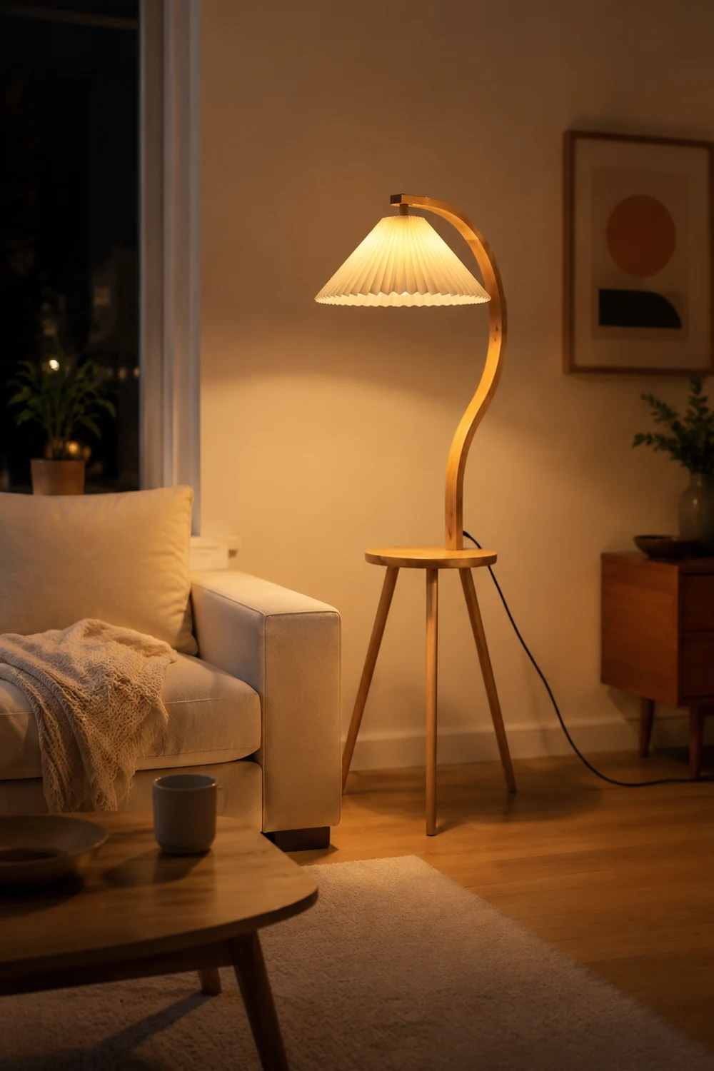 Ozawa Nachttisch, Plissierte Stehleuchte, 150CM Lang - Lumpaz