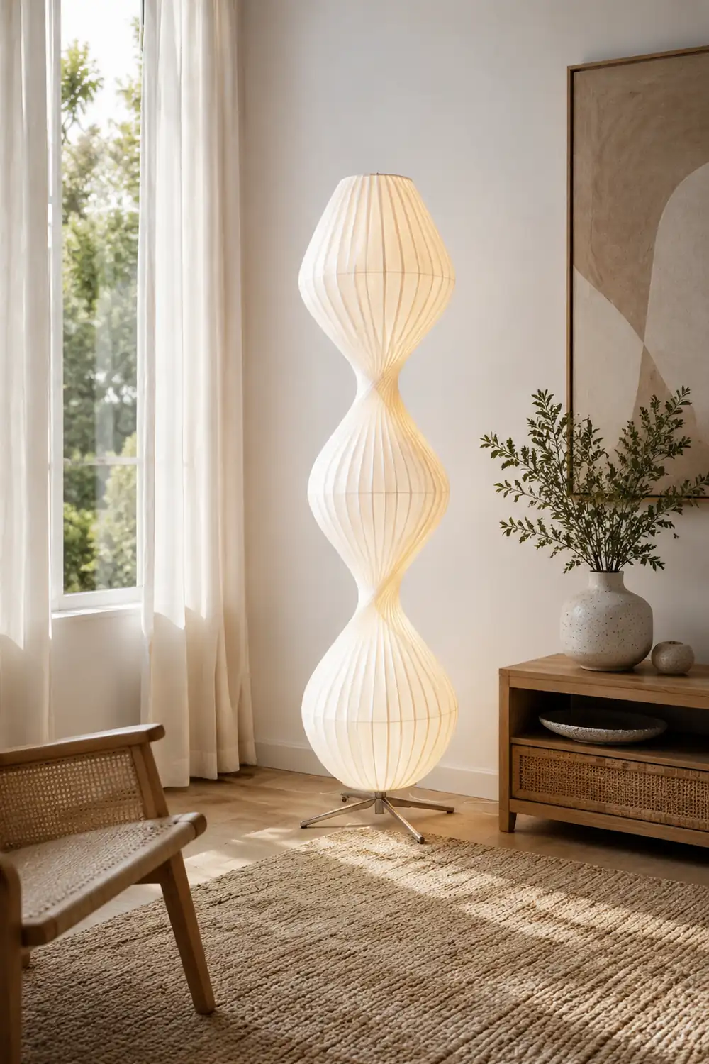Renée 2/3 Schichten Stehleuchte, Künstlich Stoff & Metall, 109/160CM Lang - Lumpaz