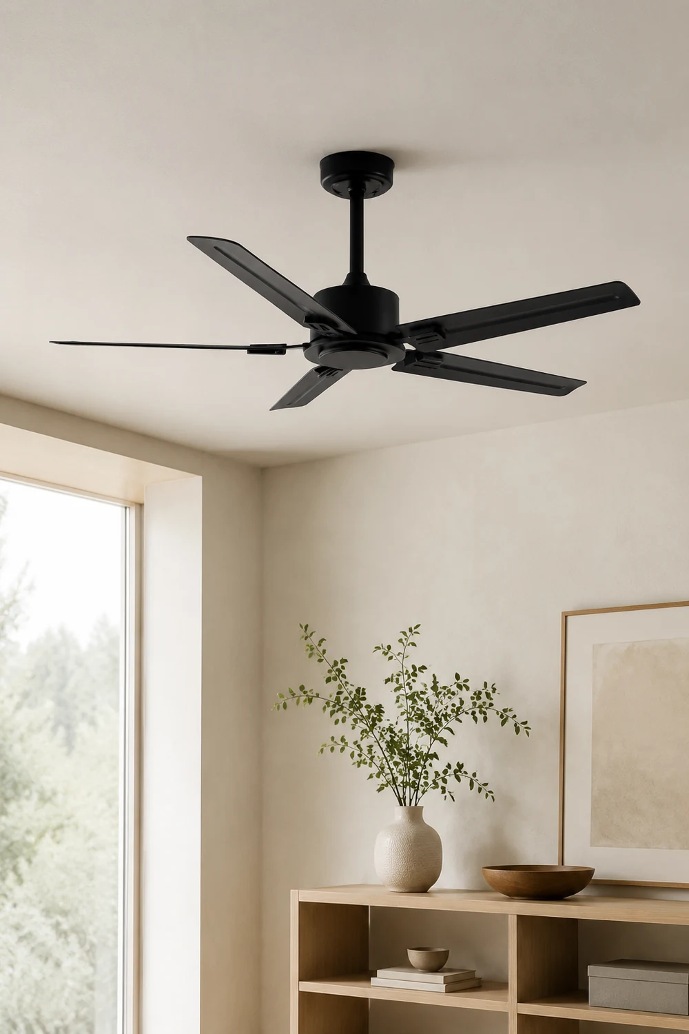 Alessio 5-Blätter Schwarzer Deckenventilator, Metall & Holz, ∅107CM - Lumpaz