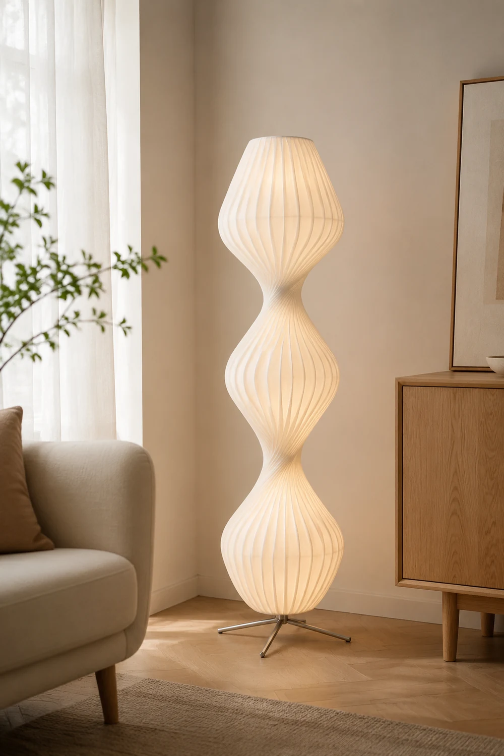 Renée 2/3 Schichten Stehleuchte, Künstlich Stoff & Metall, 109/160CM Lang - Lumpaz