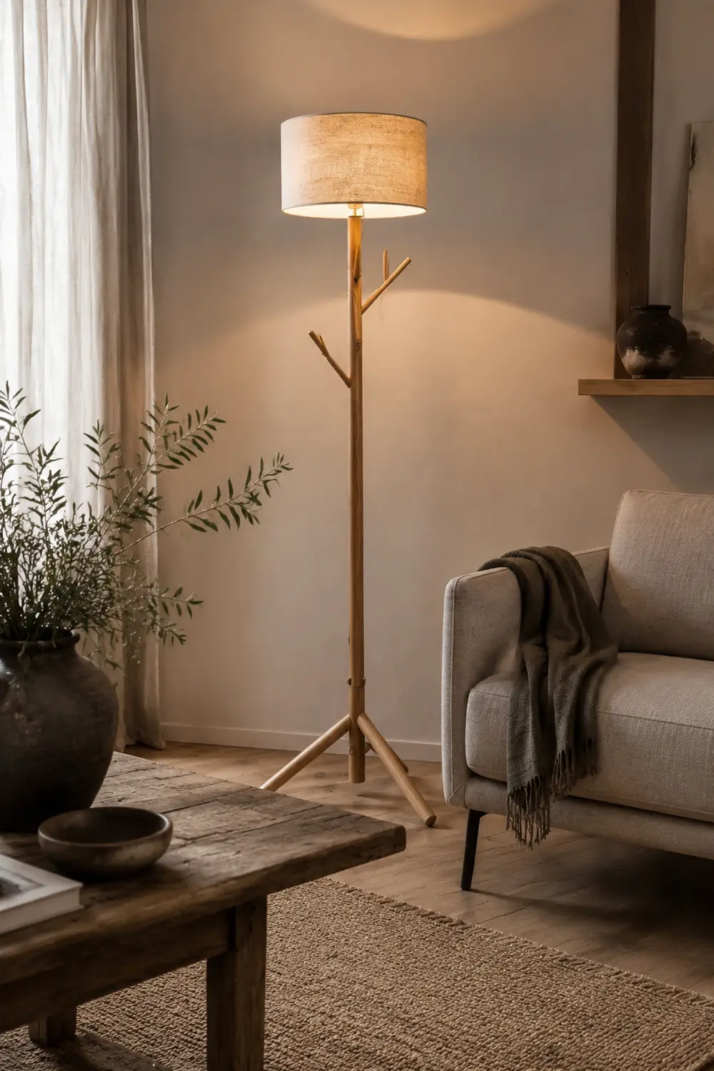 Muto Stehleuchte, Textil & Holz, 175CM Lang - Lumpaz