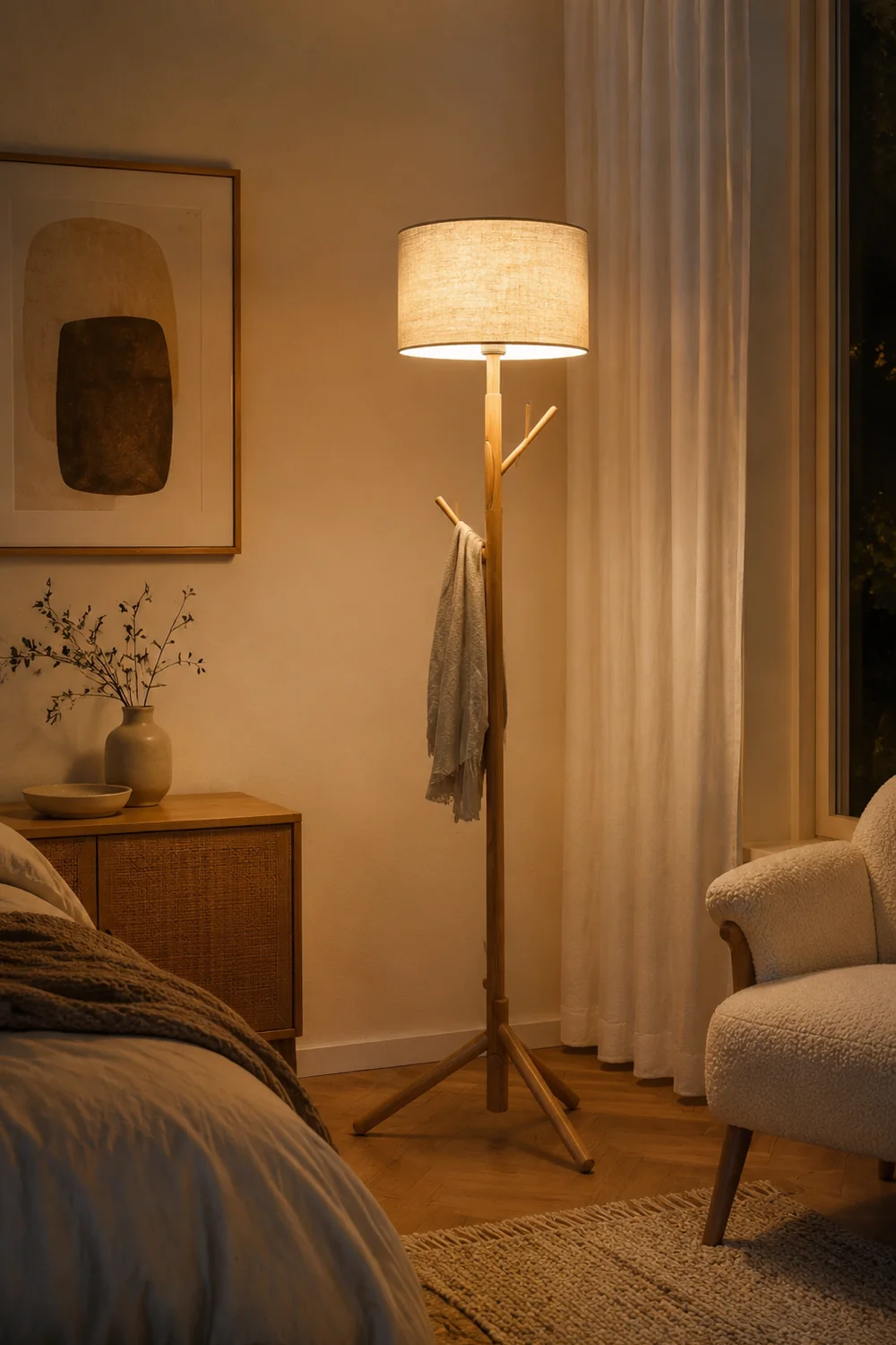 Muto Stehleuchte, Textil & Holz, 175CM Lang - Lumpaz