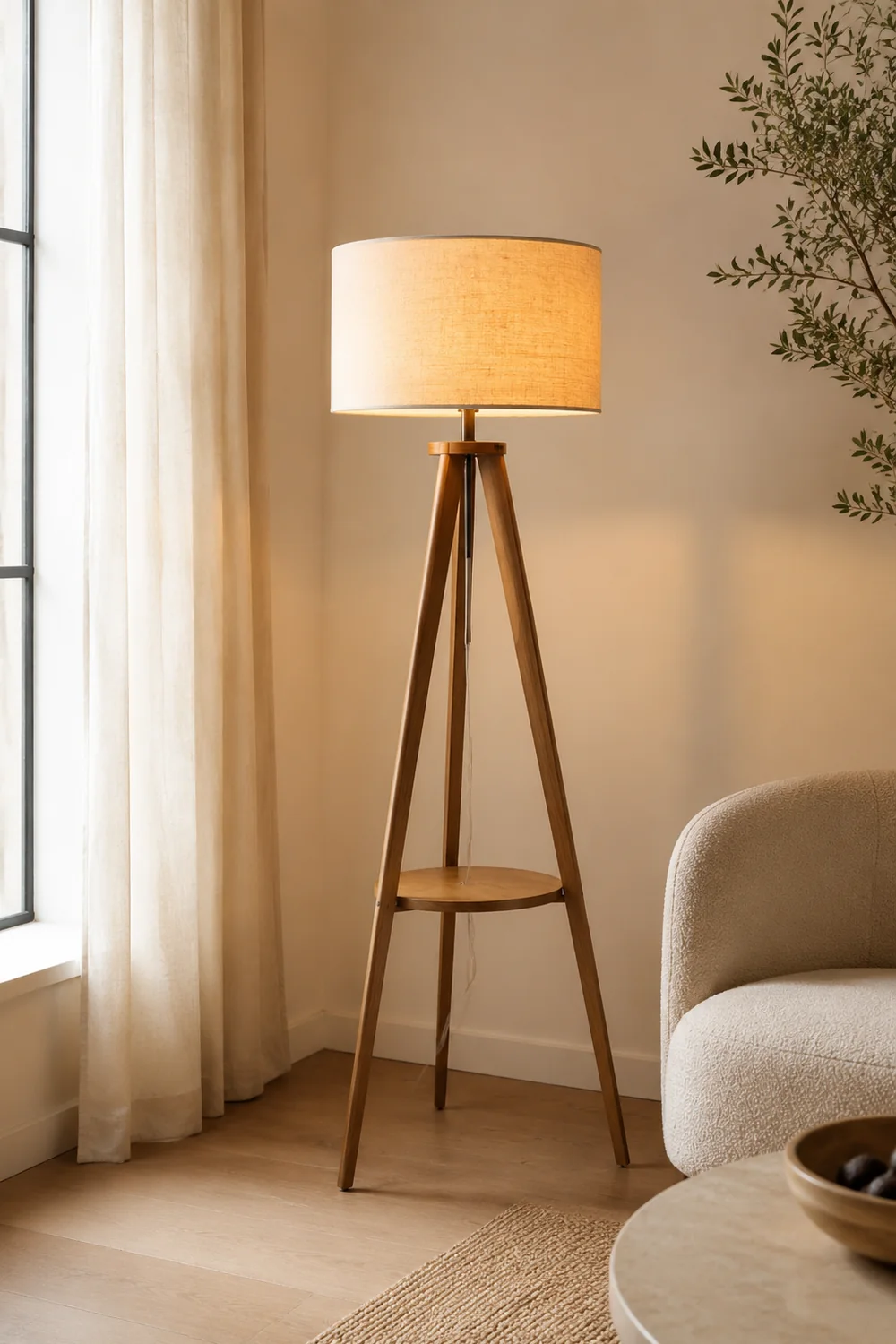 Ozawa Stehleuchte, Holz & Textil, 152CM Lang - Lumpaz