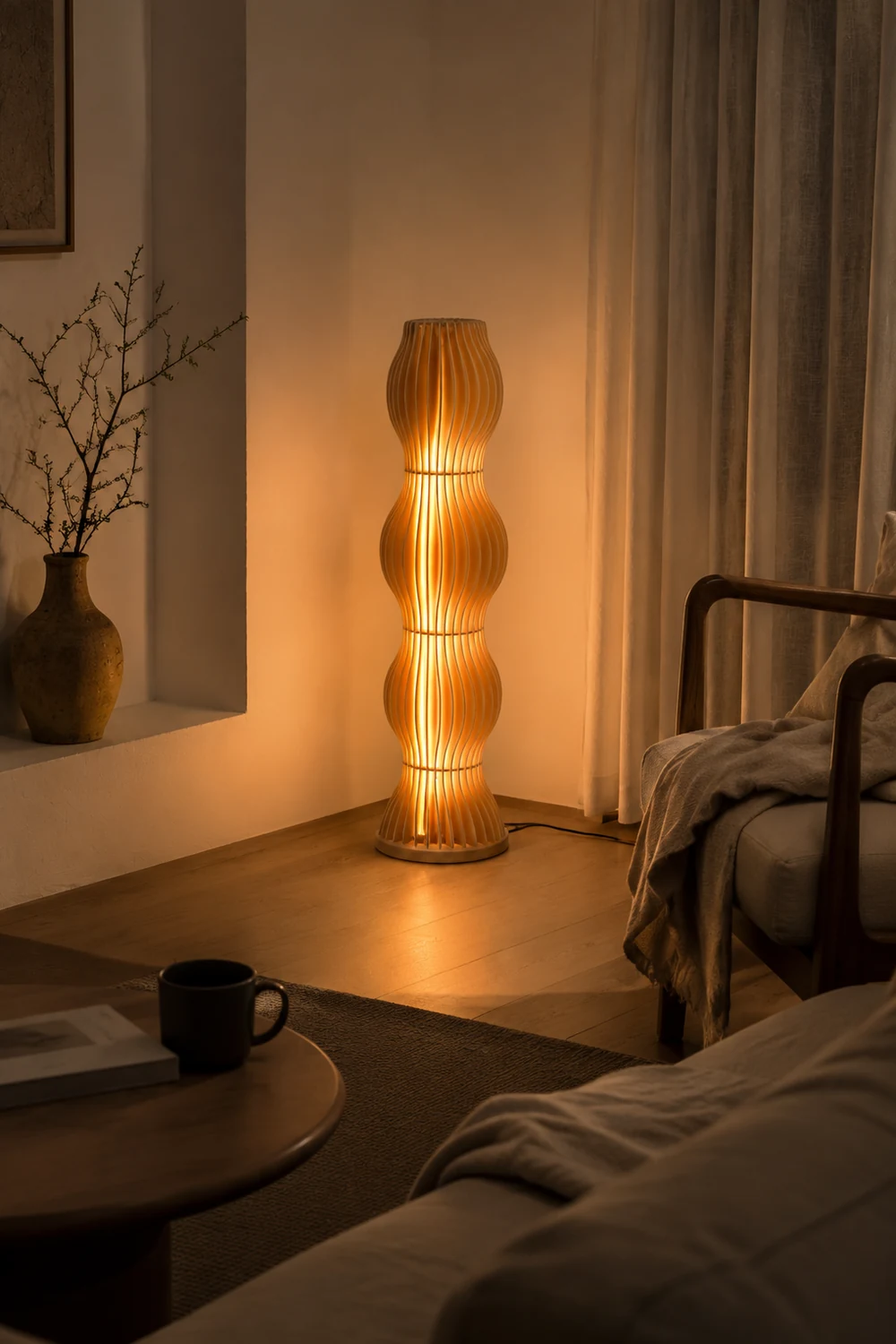 Ozawa Stehleuchte, Textil & Holz, 95CM Lang - Lumpaz