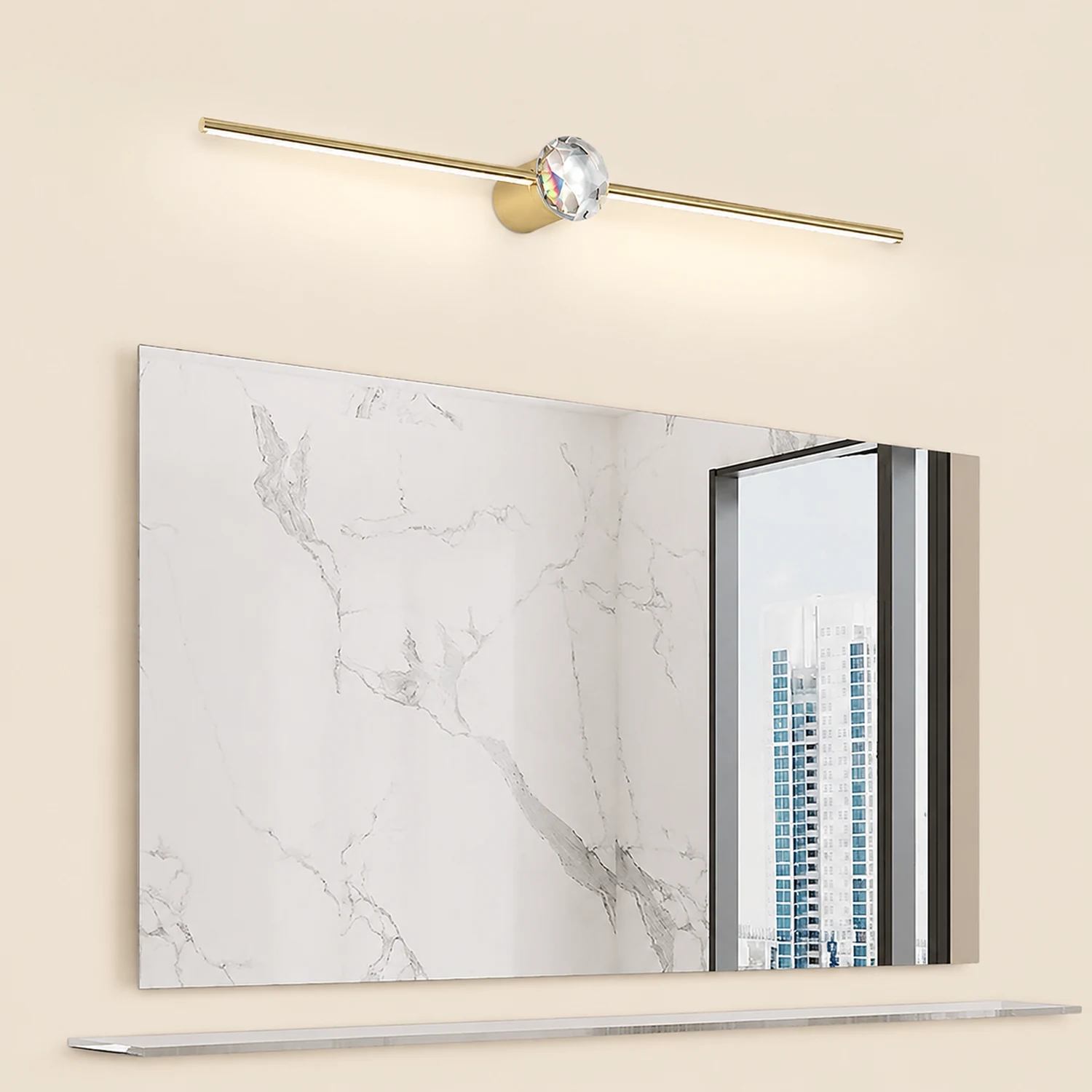 Kristy Linear Spiegelfront Waschtisch-Wandleuchte, Metall & Kristall, 60/80/100CM Lang - Lumpaz