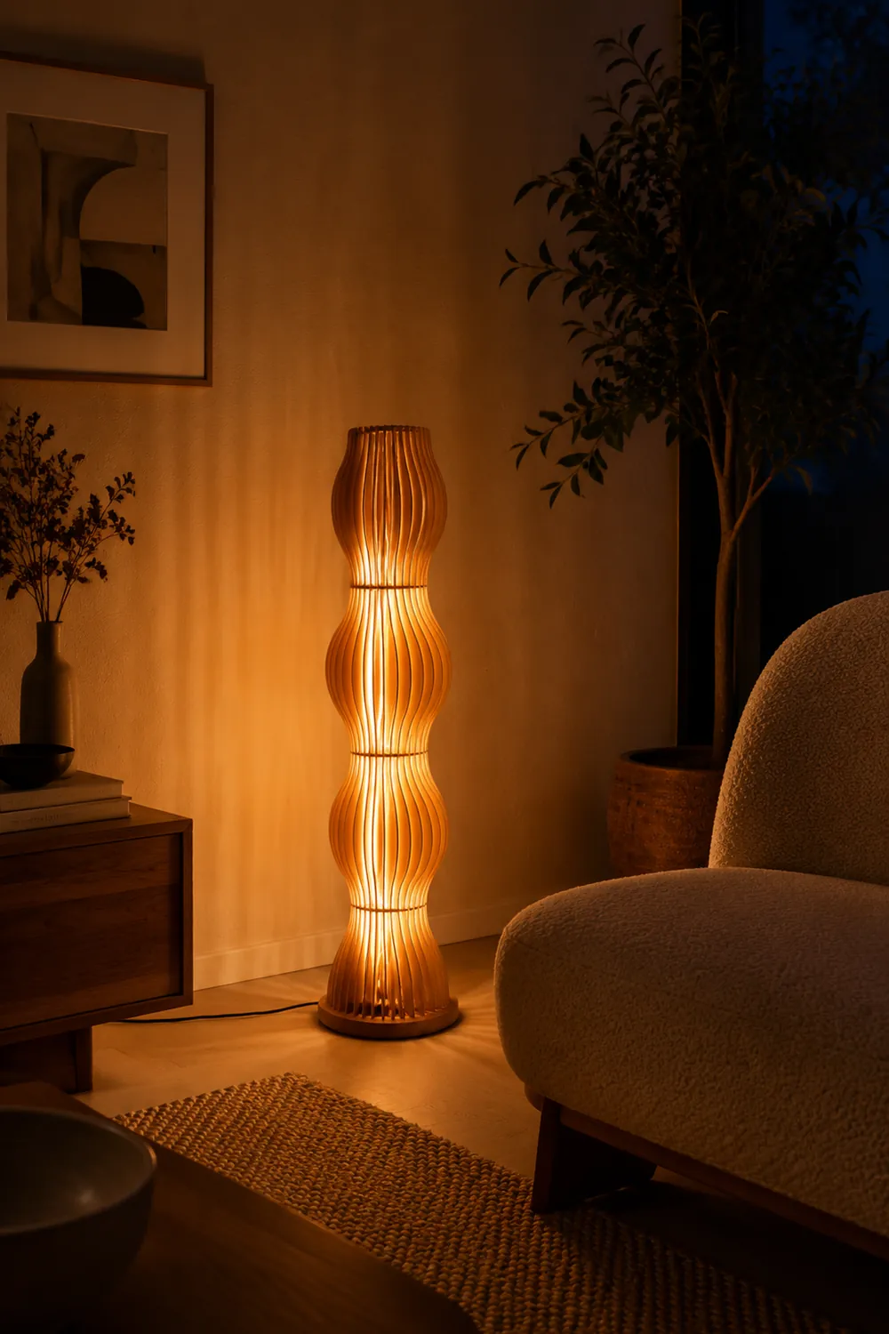 Ozawa Stehleuchte, Textil & Holz, 95CM Lang - Lumpaz