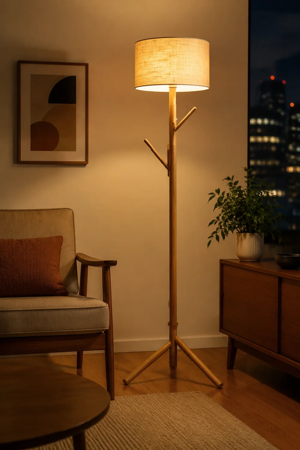 Muto Stehleuchte, Textil & Holz, 175CM Lang - Lumpaz