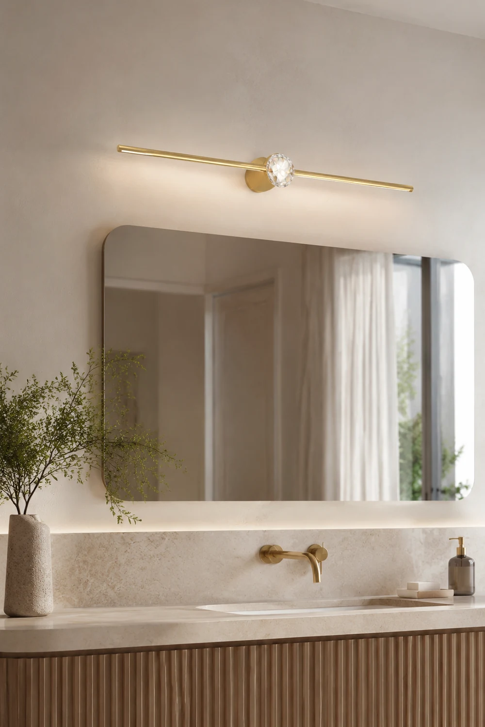 Kristy Linear Spiegelfront Waschtisch-Wandleuchte, Metall & Kristall, 60/80/100CM Lang - Lumpaz