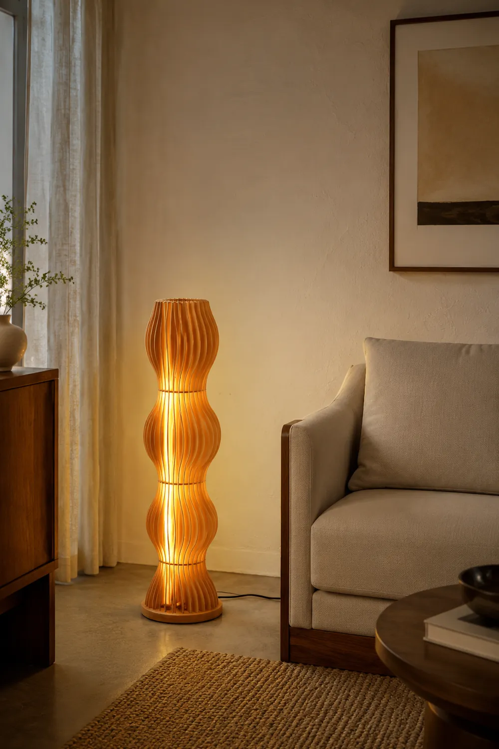 Ozawa Stehleuchte, Textil & Holz, 95CM Lang - Lumpaz
