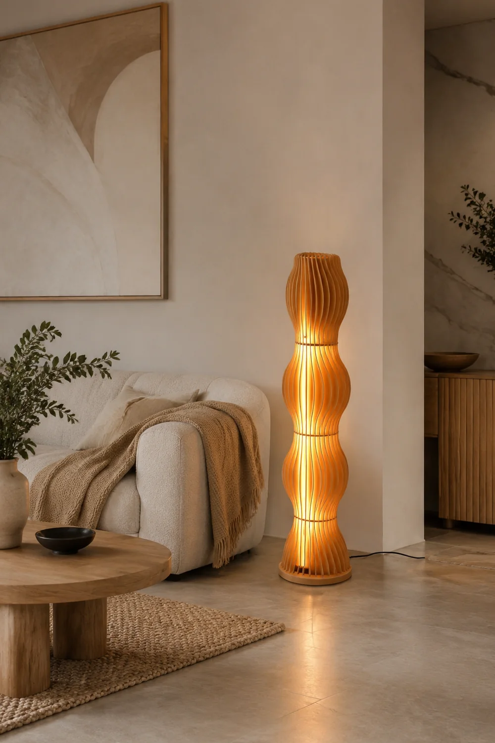Ozawa Stehleuchte, Textil & Holz, 95CM Lang - Lumpaz