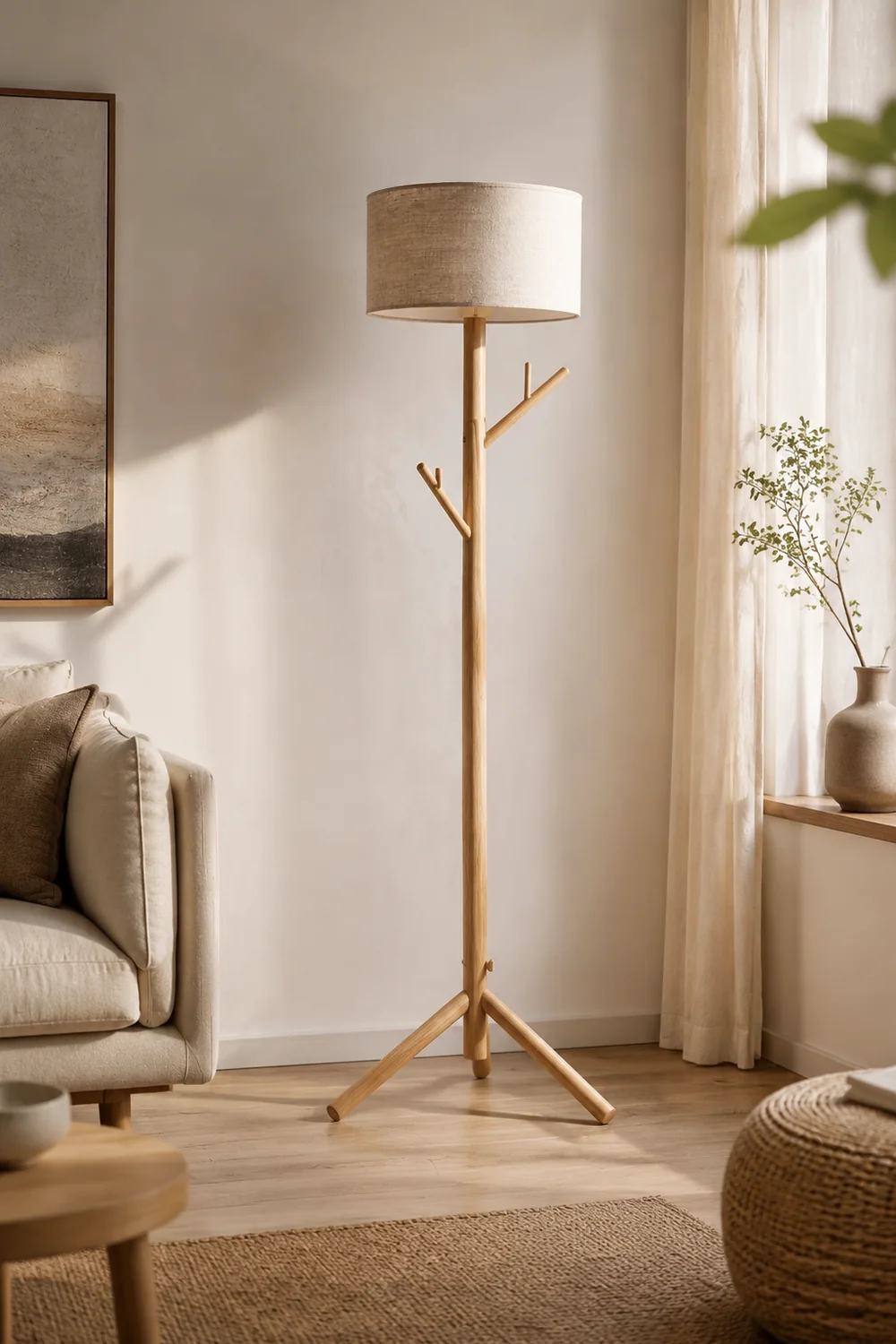 Muto Stehleuchte, Textil & Holz, 175CM Lang - Lumpaz