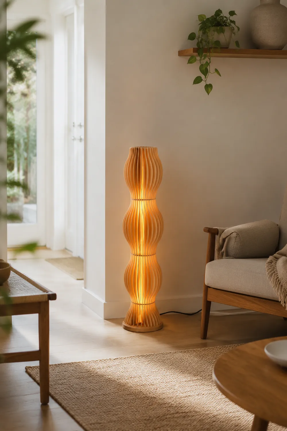Ozawa Stehleuchte, Textil & Holz, 95CM Lang - Lumpaz