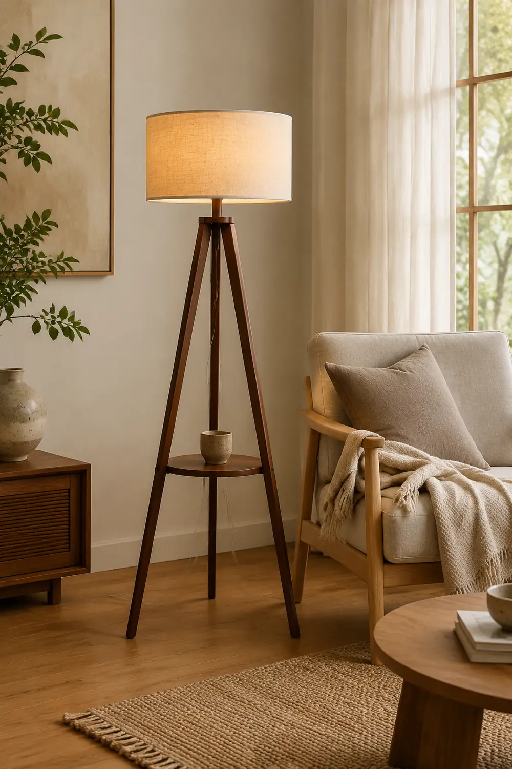 Ozawa Stehleuchte, Holz & Textil, 152CM Lang - Lumpaz